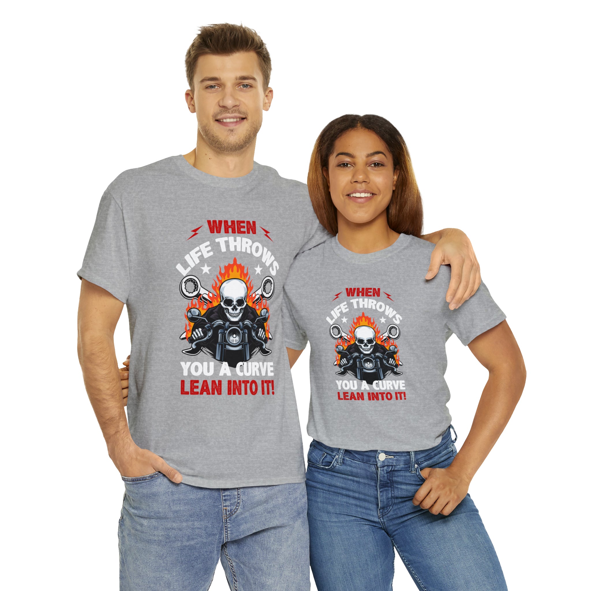 Unisex Motorcycle Biker Bike Week  T-Shirt When Life Throws You a Curve Lean Into It