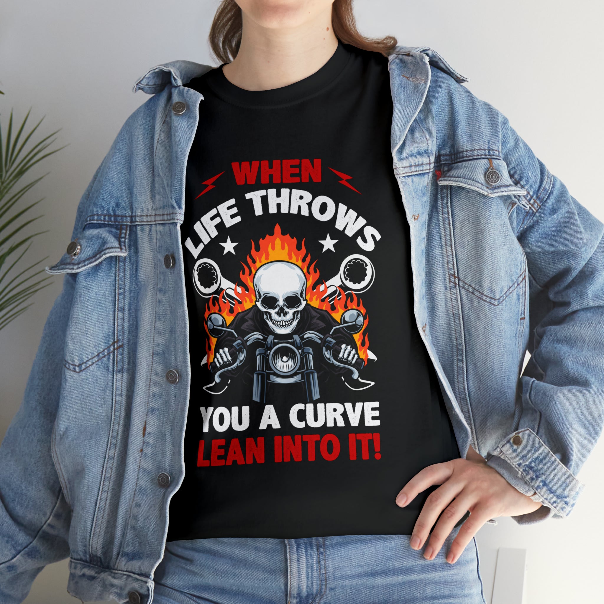 Unisex Motorcycle Biker Bike Week  T-Shirt When Life Throws You a Curve Lean Into It