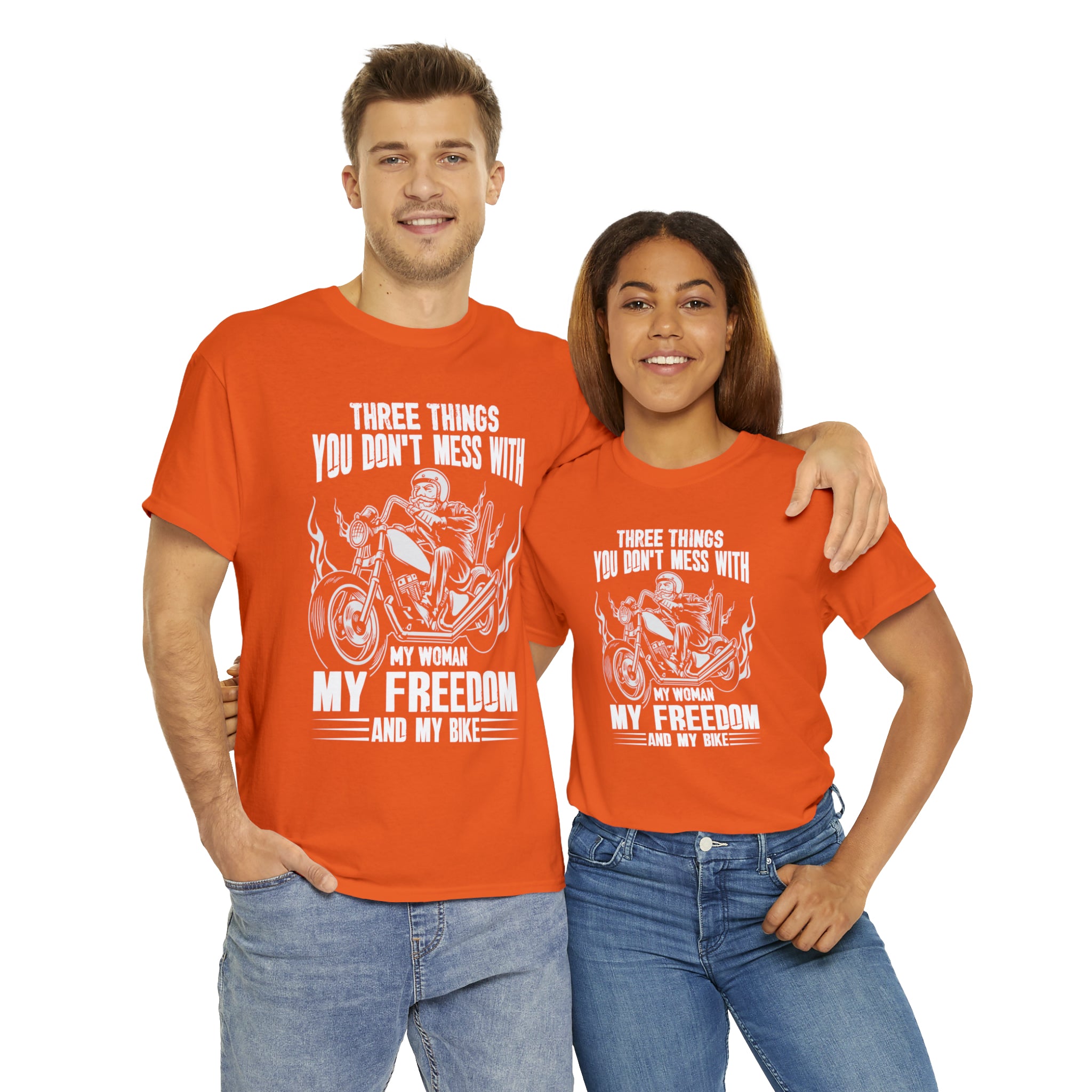 Men's Funny Motorcycle Biker Bike Night Week  Cotton T-shirt "Three Things You Don't Mess With  My Woman, My Freedom and My Bike