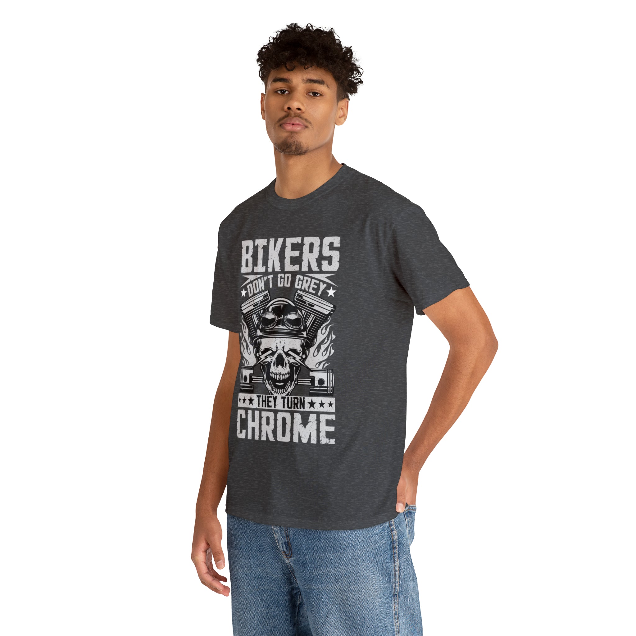 Funny Biker Motorcycle Bike Night Week Old Man Grandpa T-Shirt Bikers Don't Go Grey They Turn Chrome