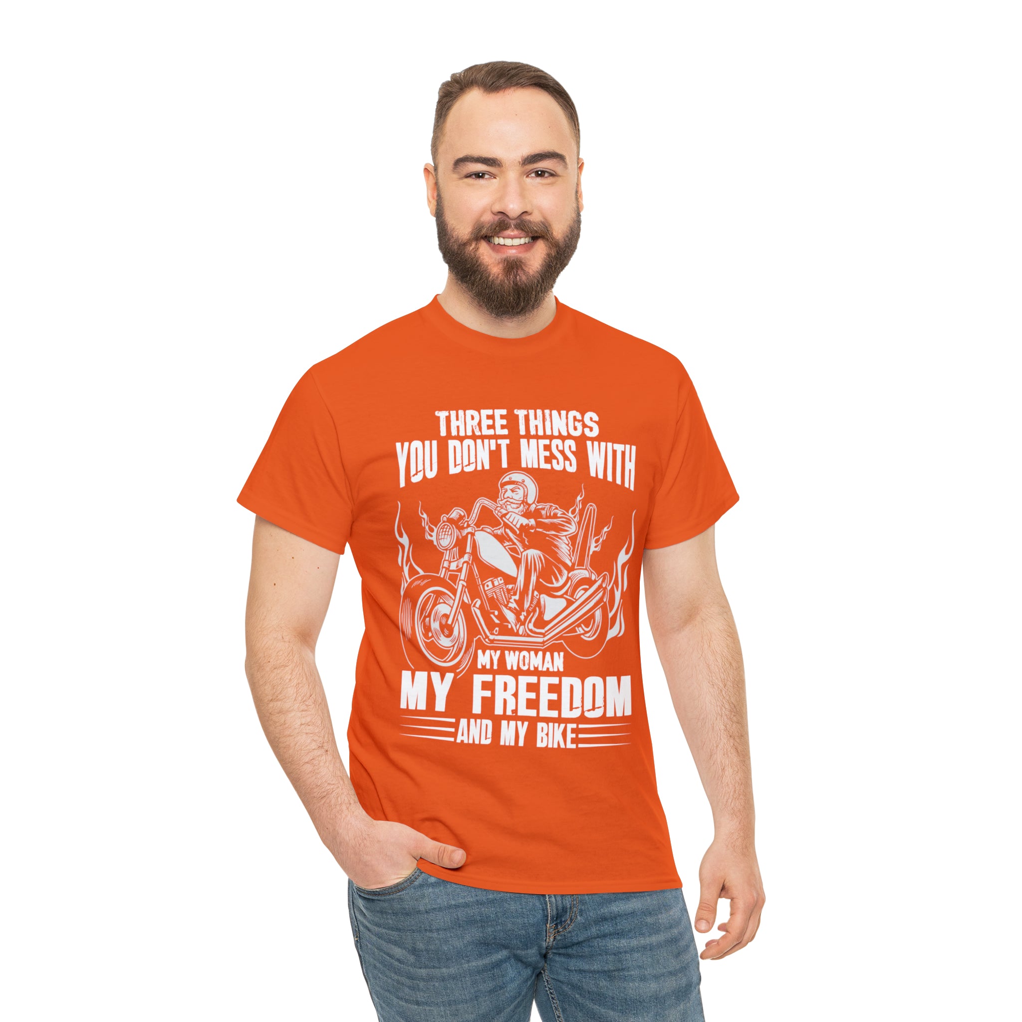 Men's Funny Motorcycle Biker Bike Night Week  Cotton T-shirt "Three Things You Don't Mess With  My Woman, My Freedom and My Bike