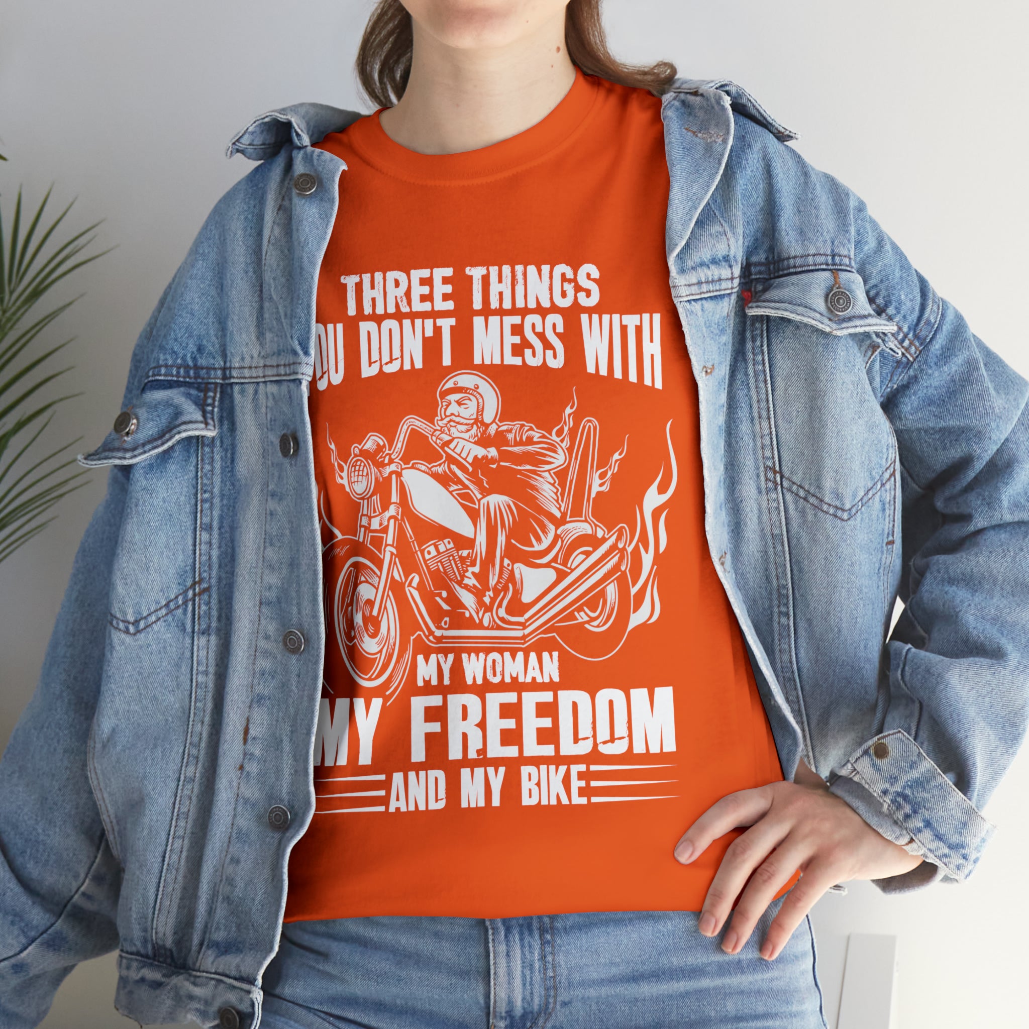 Men's Funny Motorcycle Biker Bike Night Week  Cotton T-shirt "Three Things You Don't Mess With  My Woman, My Freedom and My Bike