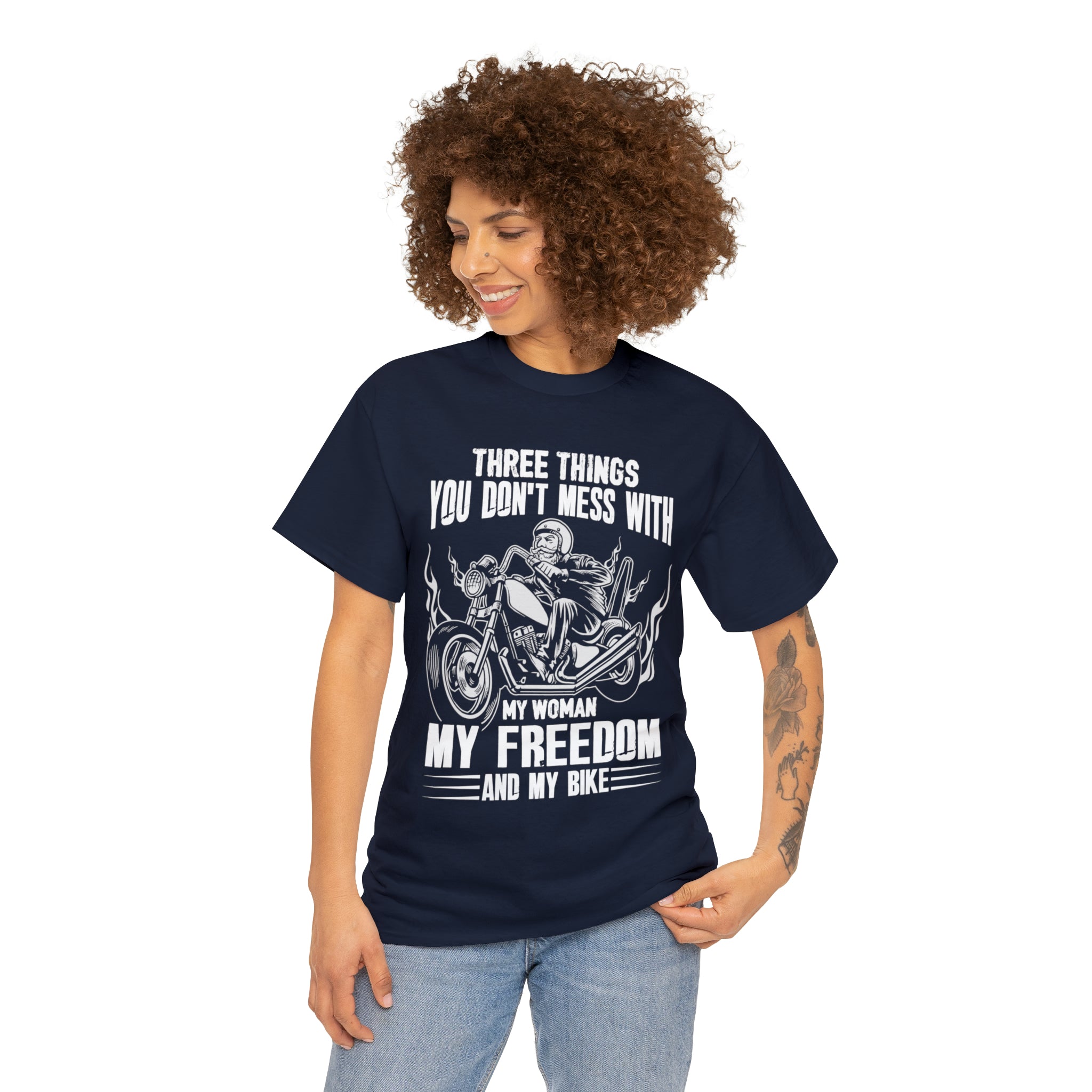 Men's Funny Motorcycle Biker Bike Night Week  Cotton T-shirt "Three Things You Don't Mess With  My Woman, My Freedom and My Bike