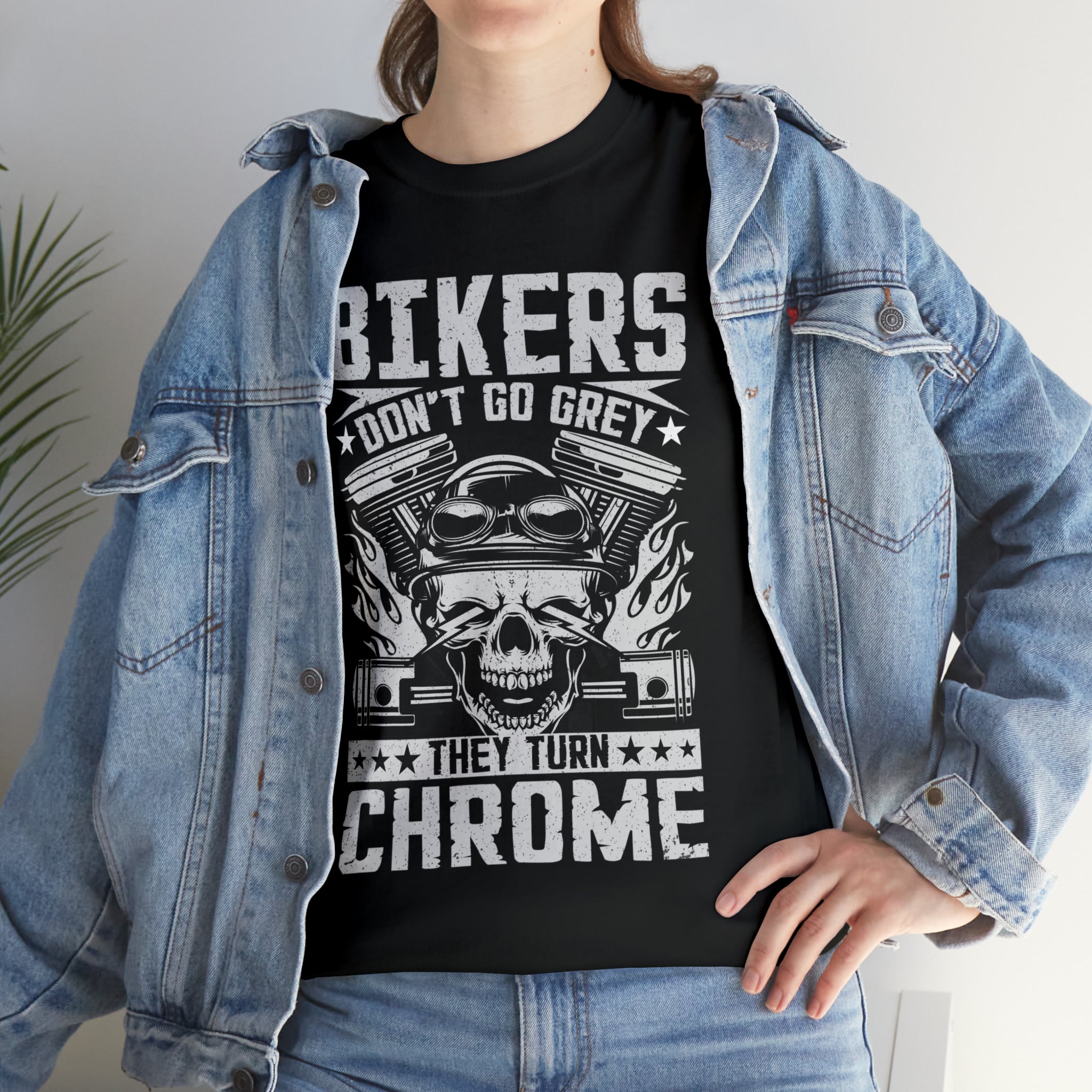 Funny Biker Motorcycle Bike Night Week Old Man Grandpa T-Shirt Bikers Don't Go Grey They Turn Chrome