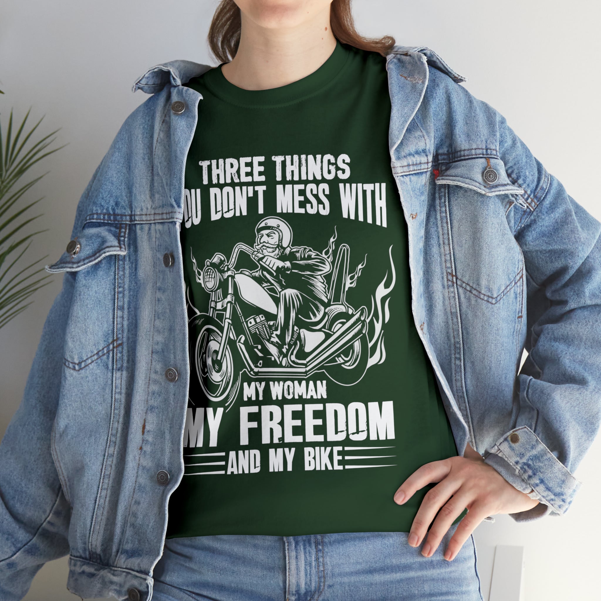 Men's Funny Motorcycle Biker Bike Night Week  Cotton T-shirt "Three Things You Don't Mess With  My Woman, My Freedom and My Bike