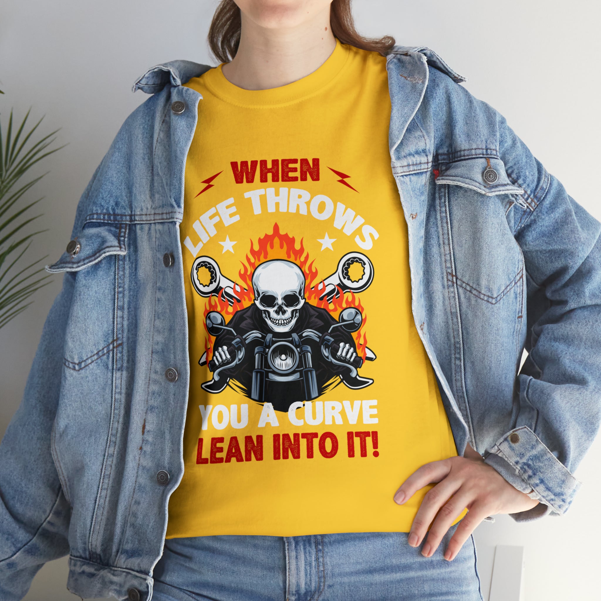 Unisex Motorcycle Biker Bike Week  T-Shirt When Life Throws You a Curve Lean Into It