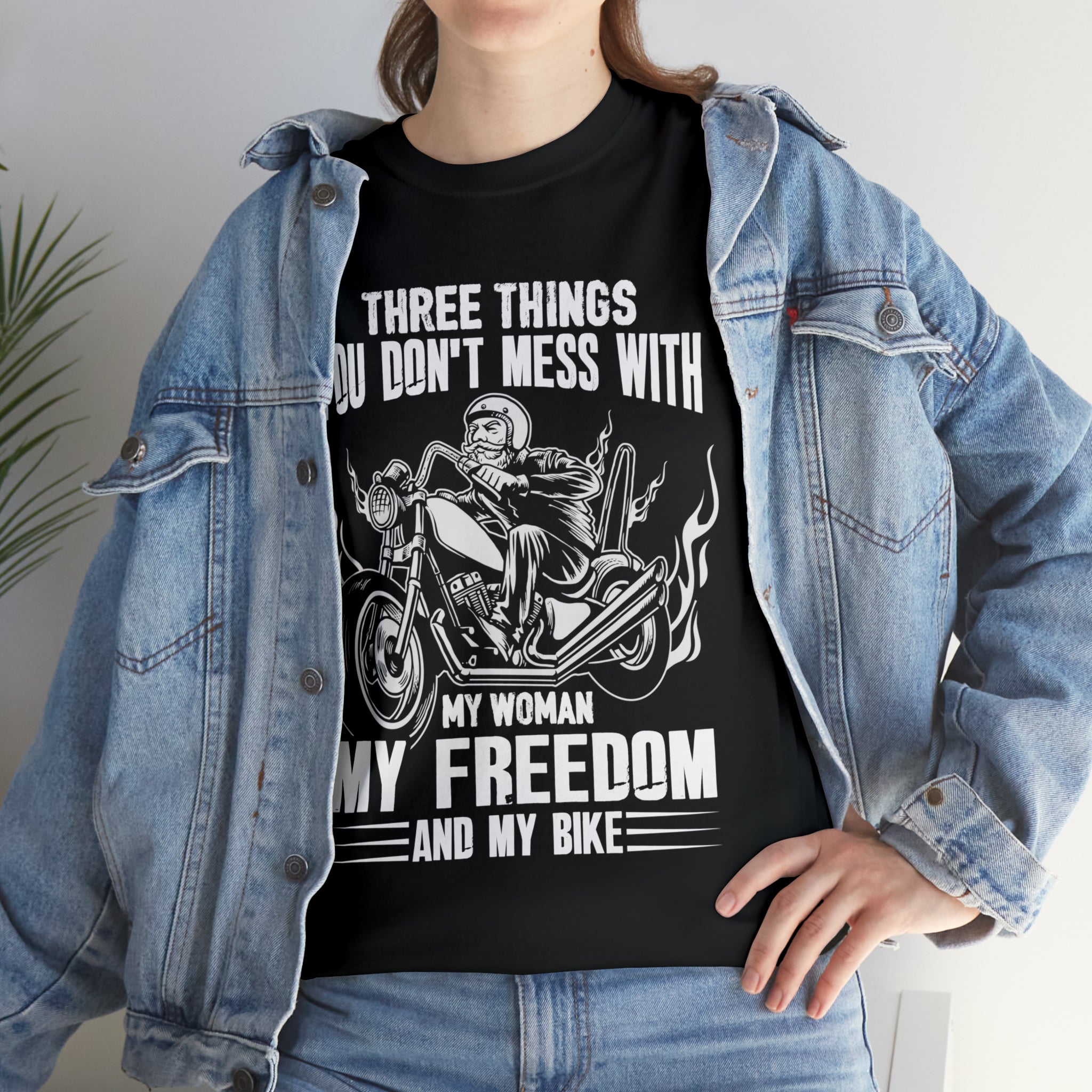 Men's Funny Motorcycle Biker Bike Night Week  Cotton T-shirt "Three Things You Don't Mess With  My Woman, My Freedom and My Bike