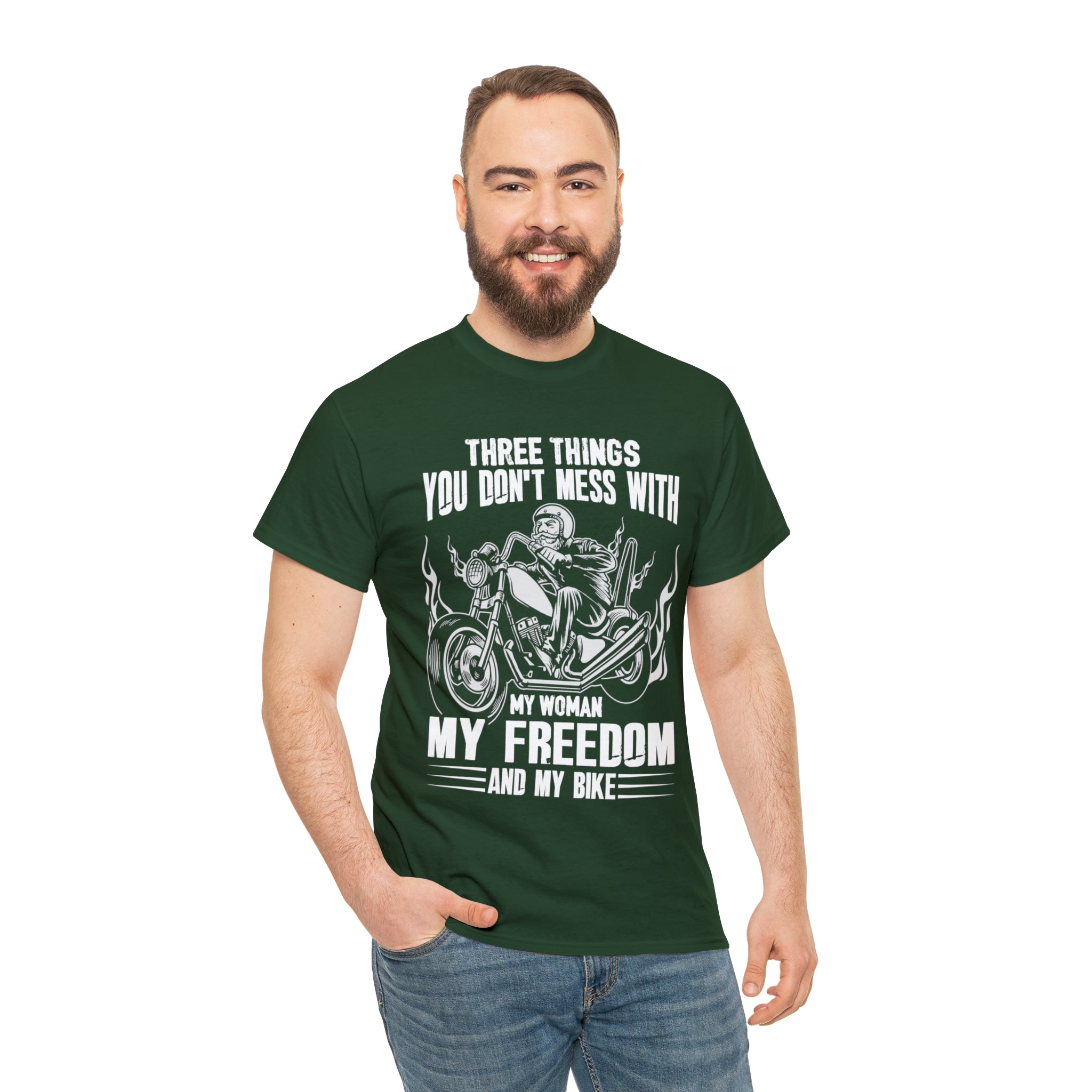 Men's Funny Motorcycle Biker Bike Night Week  Cotton T-shirt "Three Things You Don't Mess With  My Woman, My Freedom and My Bike