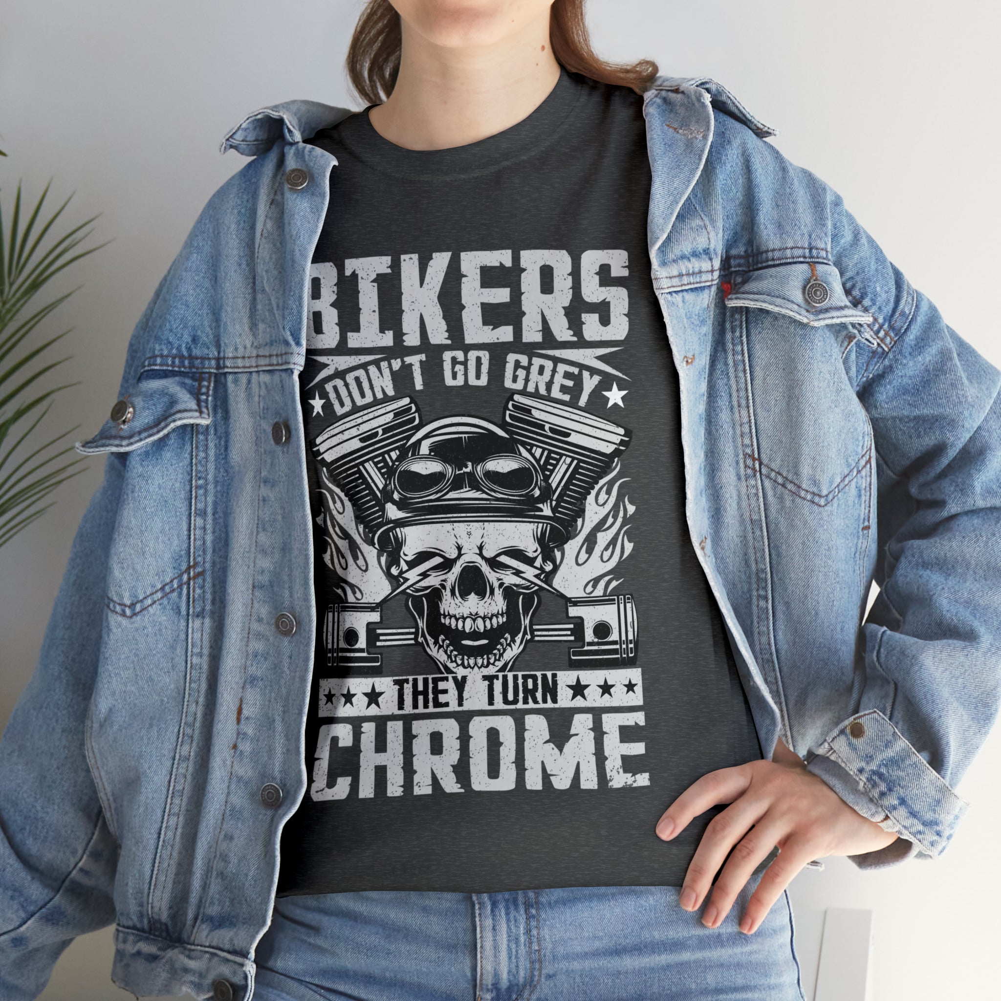 Funny Biker Motorcycle Bike Night Week Old Man Grandpa T-Shirt Bikers Don't Go Grey They Turn Chrome