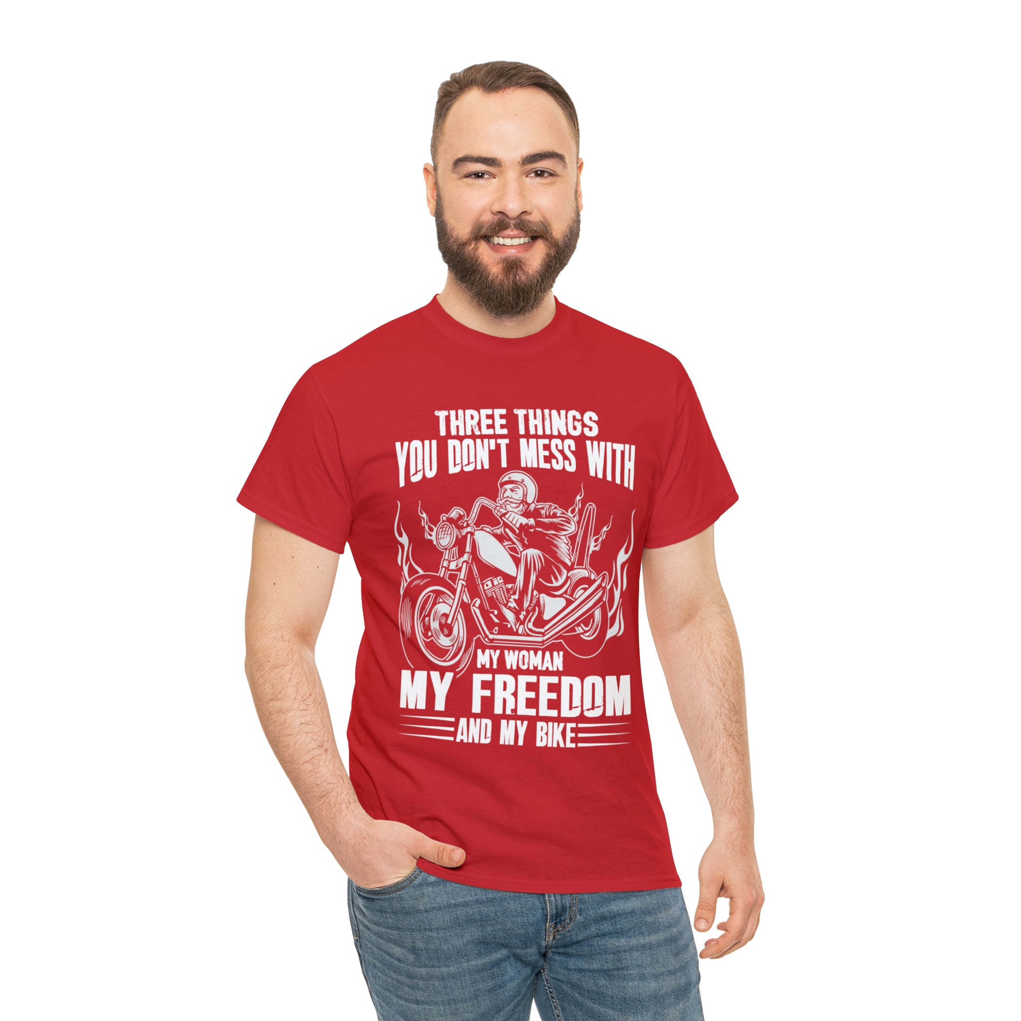 Men's Funny Motorcycle Biker Bike Night Week  Cotton T-shirt "Three Things You Don't Mess With  My Woman, My Freedom and My Bike