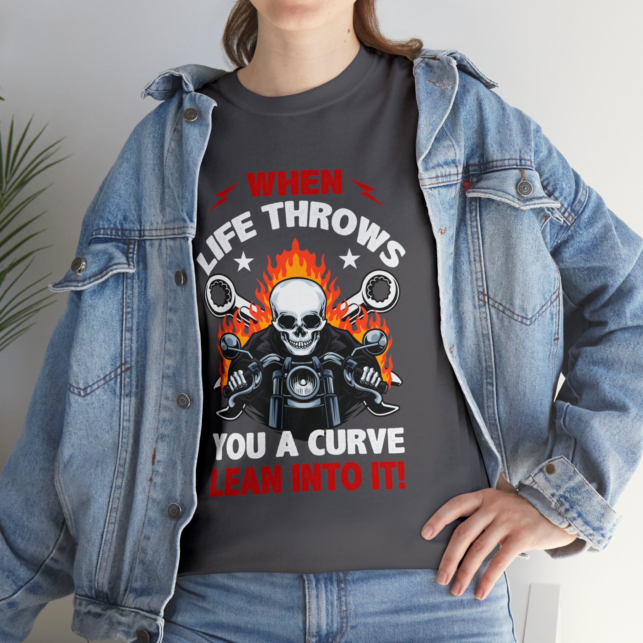 Unisex Motorcycle Biker Bike Week  T-Shirt When Life Throws You a Curve Lean Into It