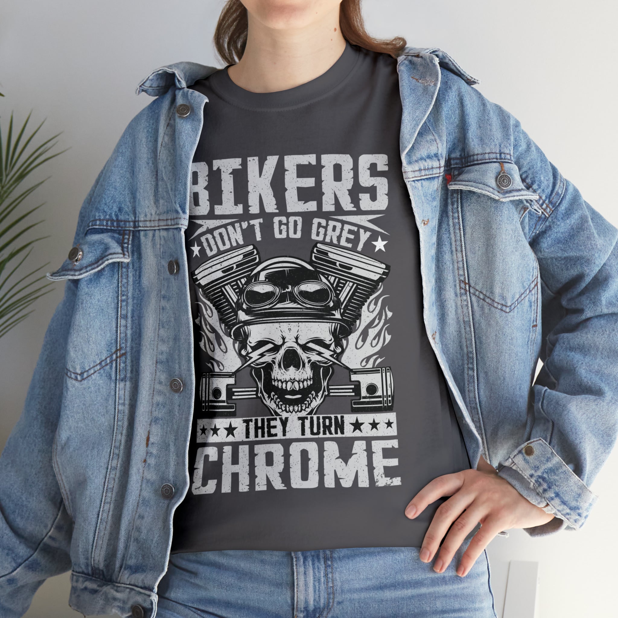 Funny Biker Motorcycle Bike Night Week Old Man Grandpa T-Shirt Bikers Don't Go Grey They Turn Chrome