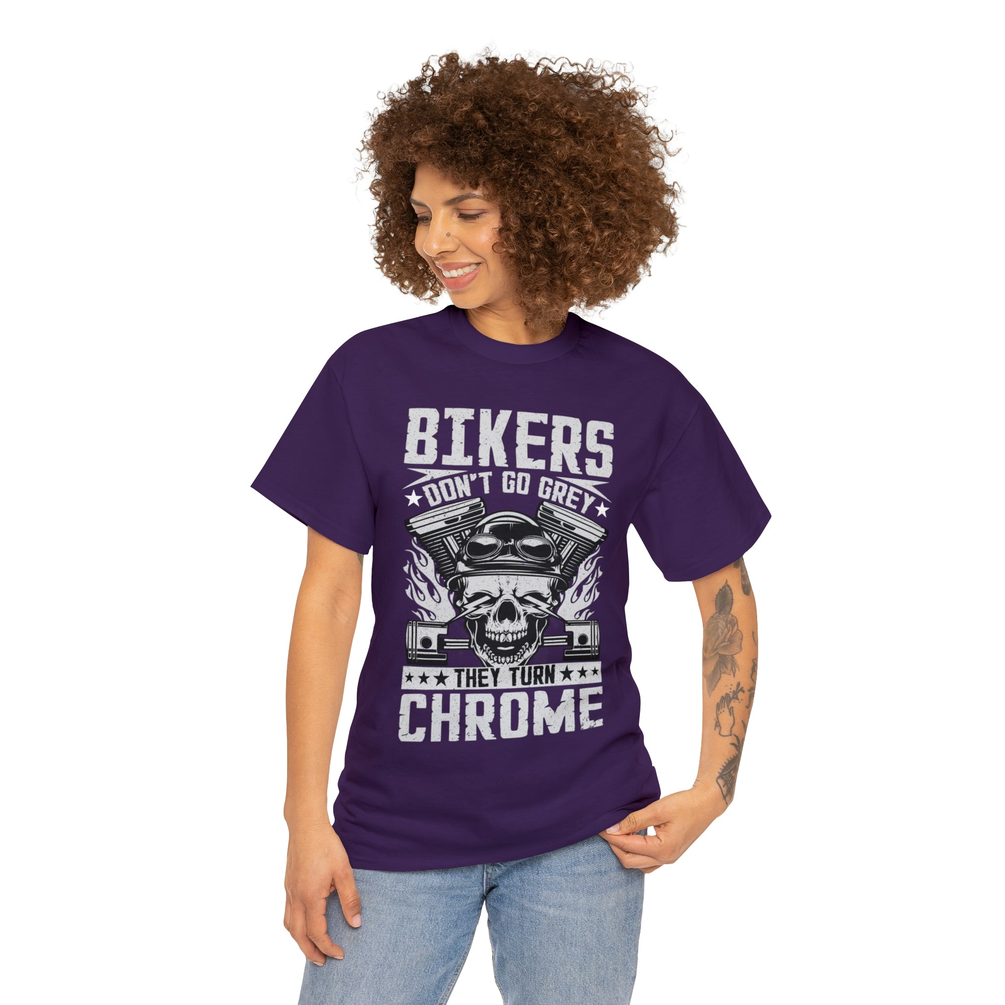 Funny Biker Motorcycle Bike Night Week Old Man Grandpa T-Shirt Bikers Don't Go Grey They Turn Chrome