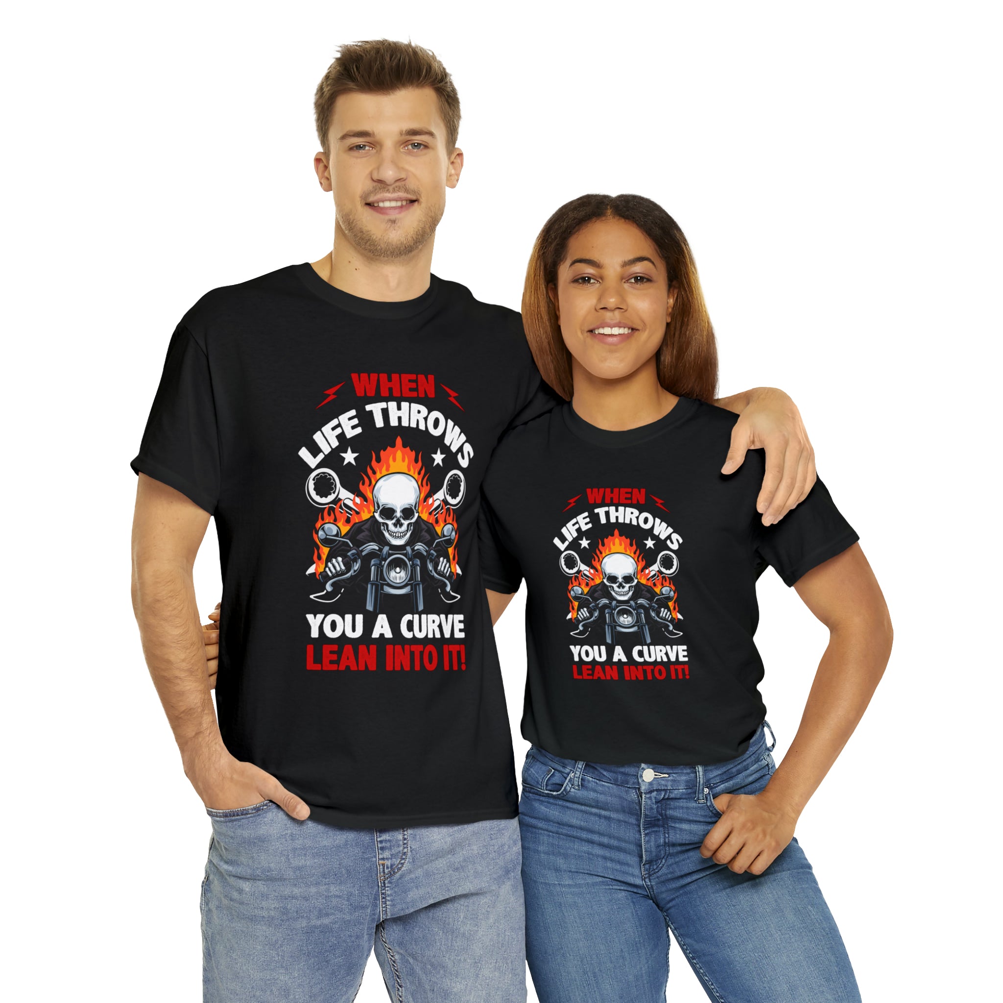 Unisex Motorcycle Biker Bike Week  T-Shirt When Life Throws You a Curve Lean Into It