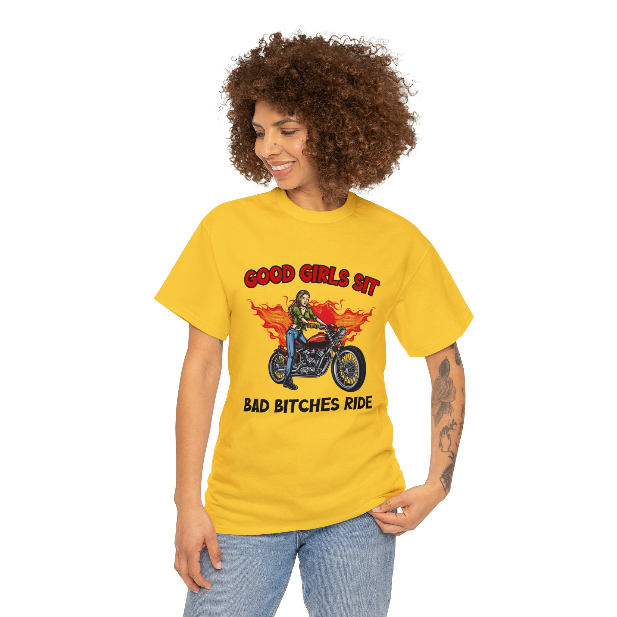 Women Motorcycle Street Wear T-Shirt Good Girls Sit Bad Bitches Ride Bike Week