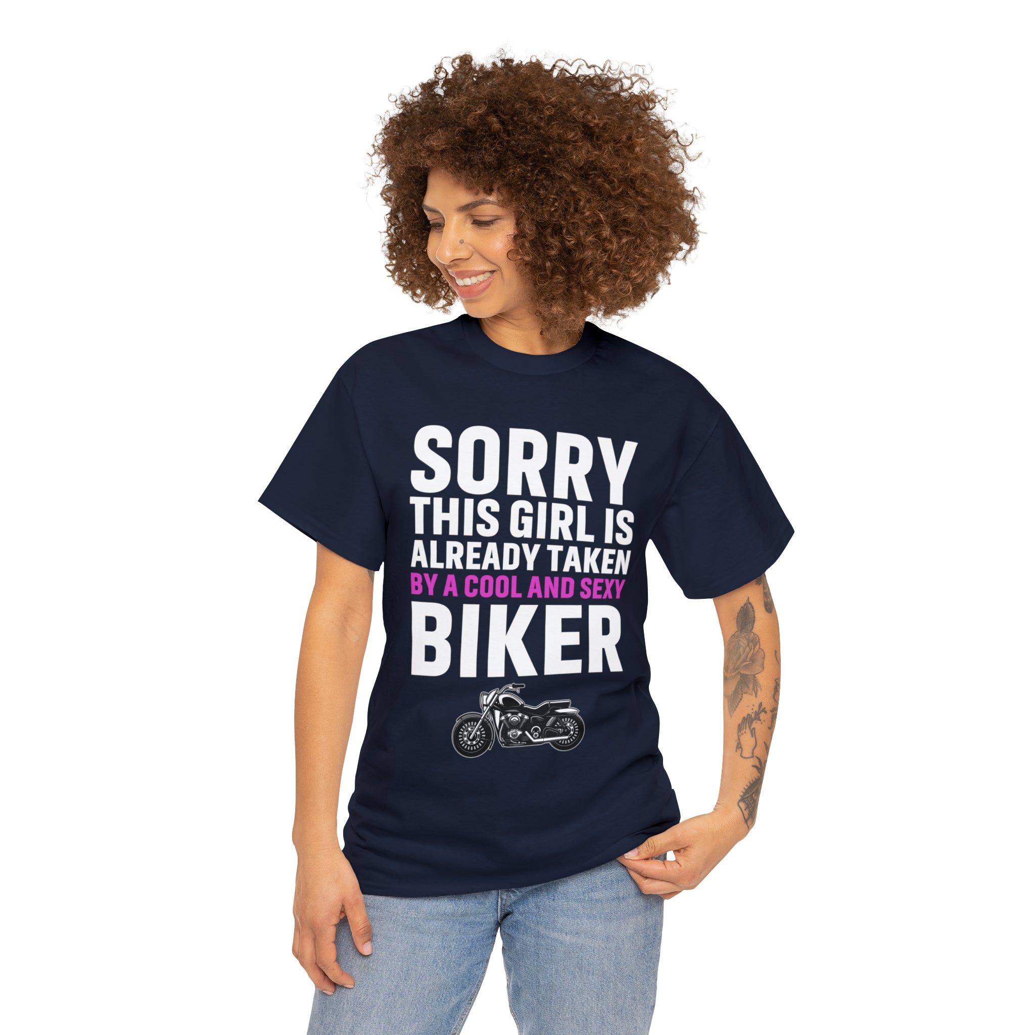 Women's Couples Funny Biker Bike Night Week Motorcycle T-shirt  Tee Shirt Sorry This Girl Is Already Taken By a Cool and Sexy Biker