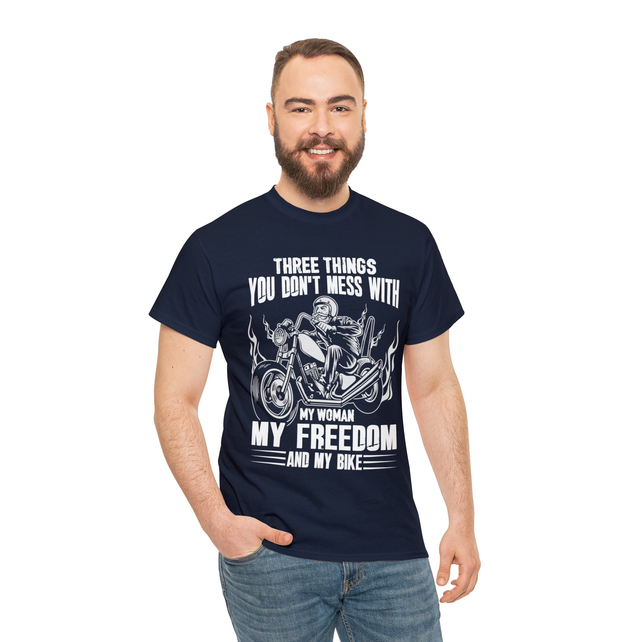 Men's Funny Motorcycle Biker Bike Night Week  Cotton T-shirt "Three Things You Don't Mess With  My Woman, My Freedom and My Bike