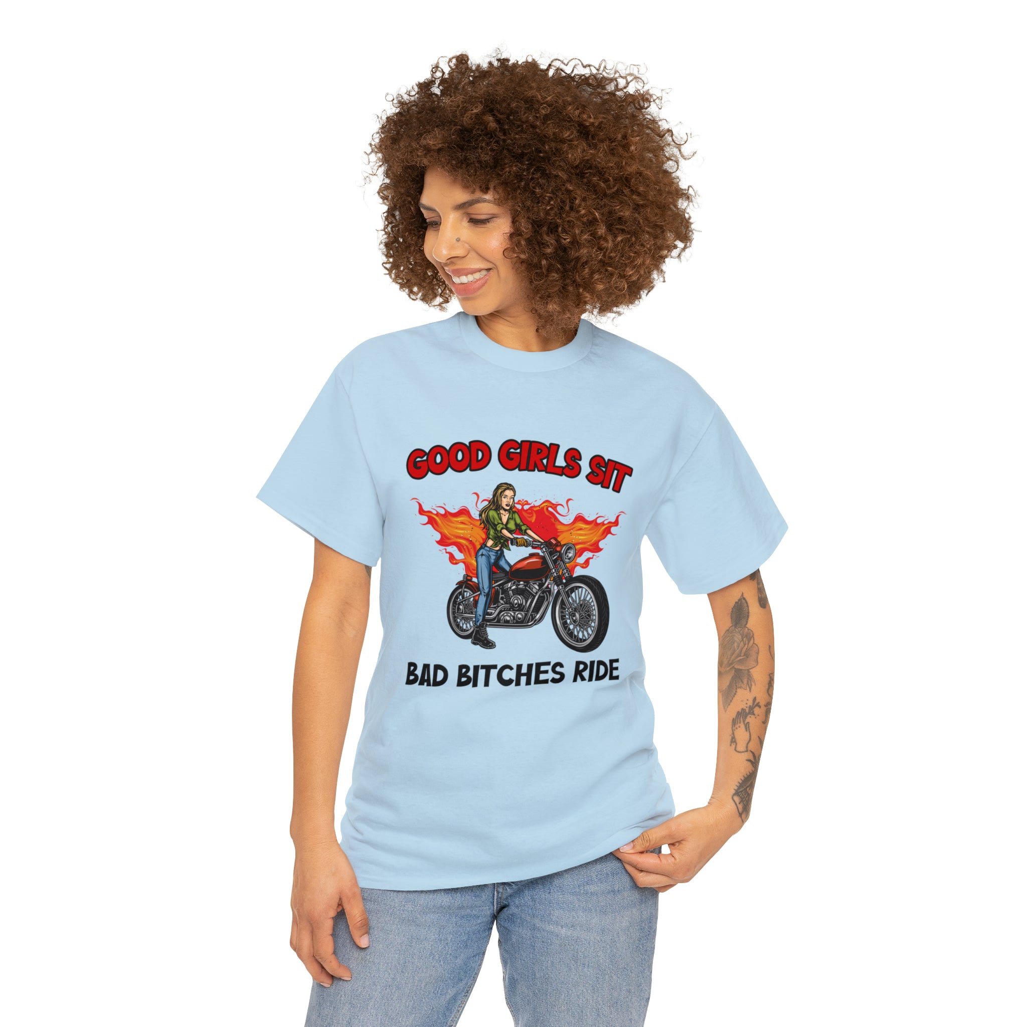 Women Motorcycle Street Wear T-Shirt Good Girls Sit Bad Bitches Ride Bike Week