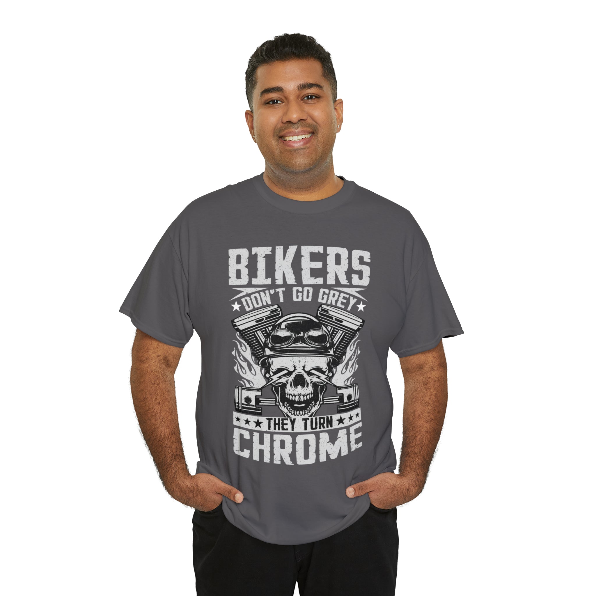 Funny Biker Motorcycle Bike Night Week Old Man Grandpa T-Shirt Bikers Don't Go Grey They Turn Chrome