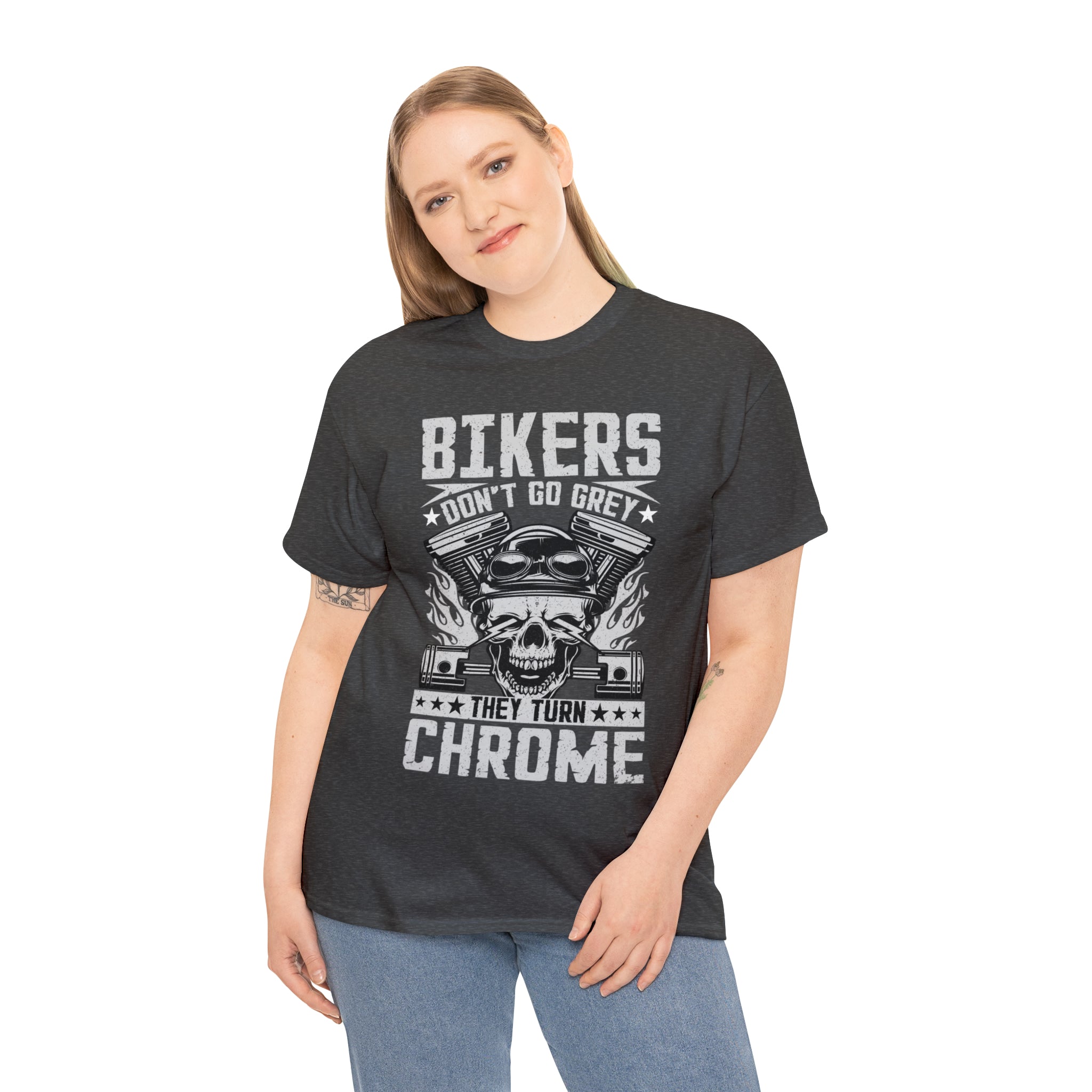 Funny Biker Motorcycle Bike Night Week Old Man Grandpa T-Shirt Bikers Don't Go Grey They Turn Chrome