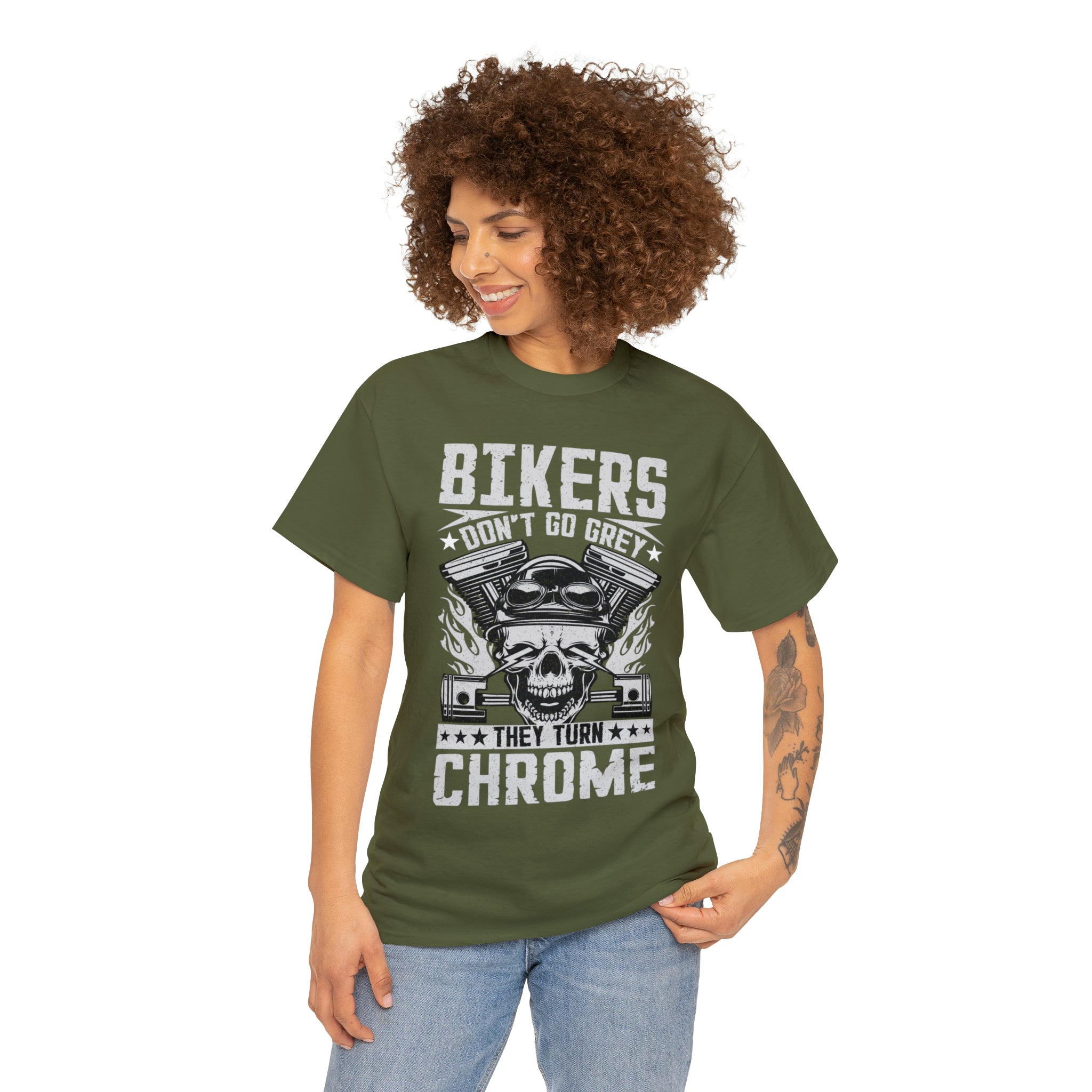 Funny Biker Motorcycle Bike Night Week Old Man Grandpa T-Shirt Bikers Don't Go Grey They Turn Chrome