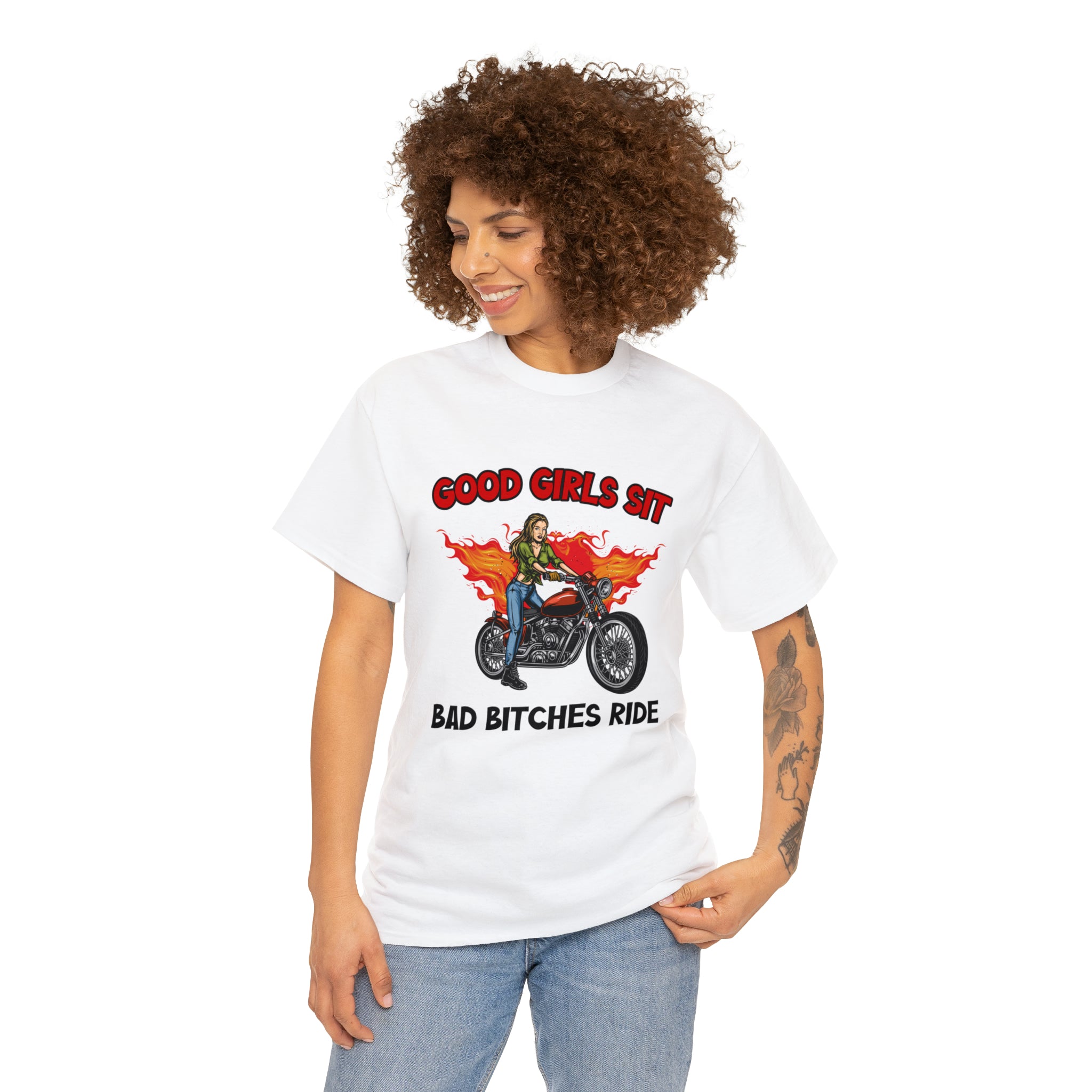 Women Motorcycle Street Wear T-Shirt Good Girls Sit Bad Bitches Ride Bike Week