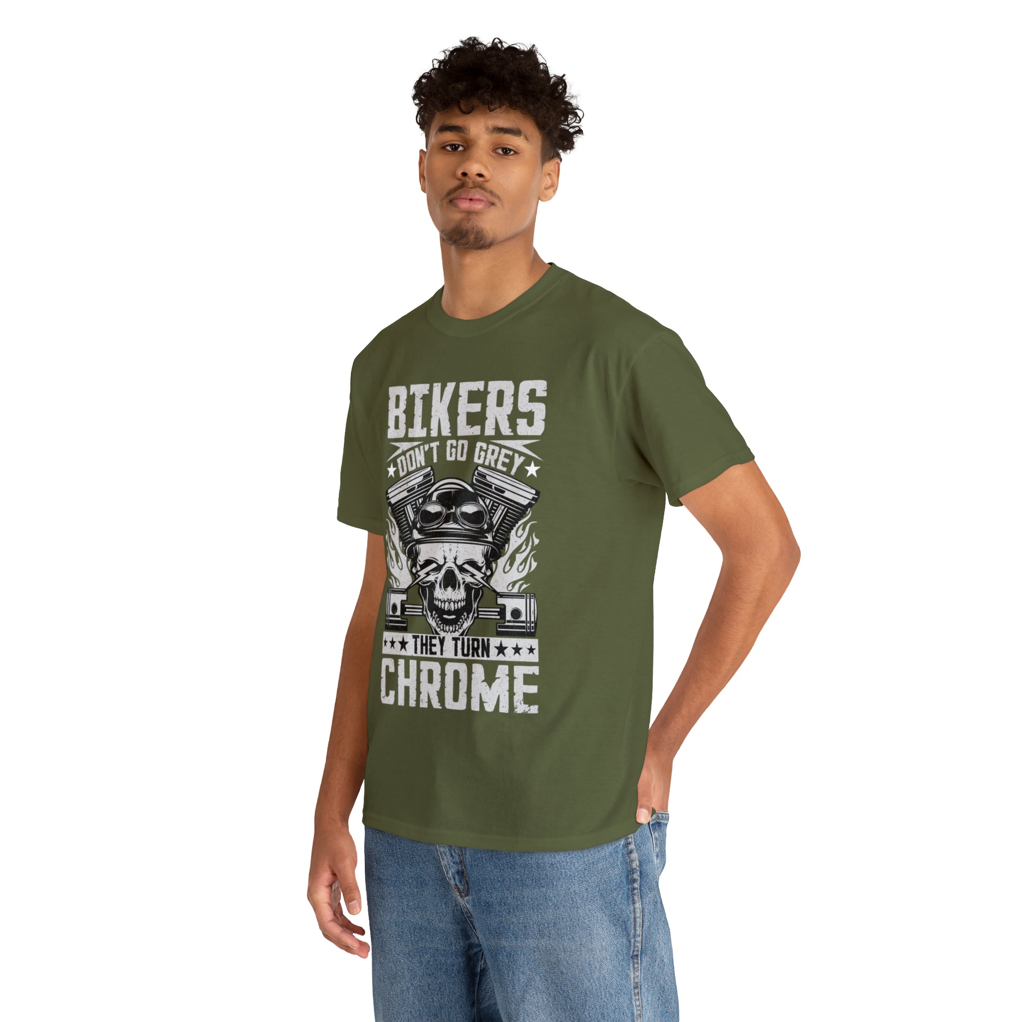 Funny Biker Motorcycle Bike Night Week Old Man Grandpa T-Shirt Bikers Don't Go Grey They Turn Chrome