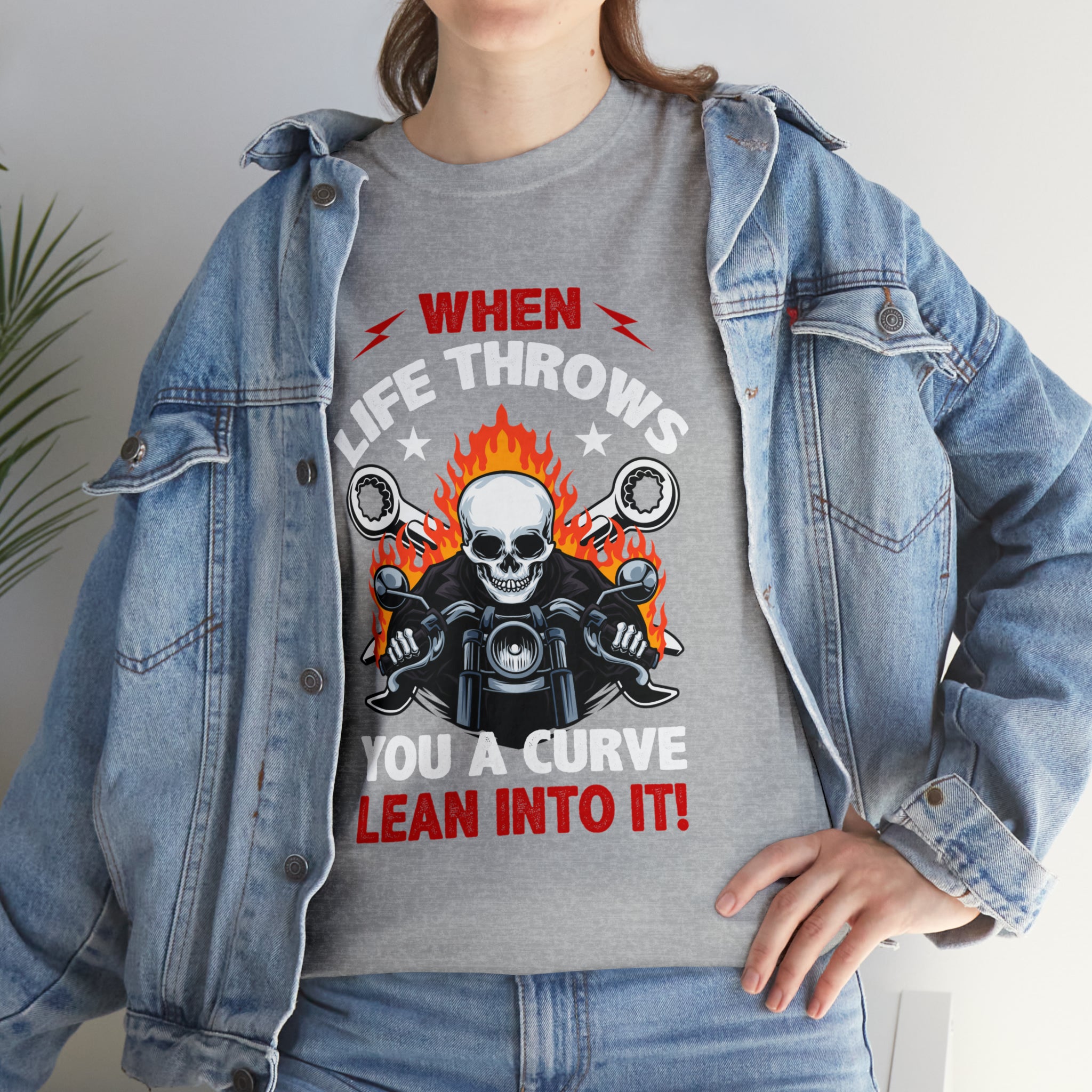 Unisex Motorcycle Biker Bike Week  T-Shirt When Life Throws You a Curve Lean Into It