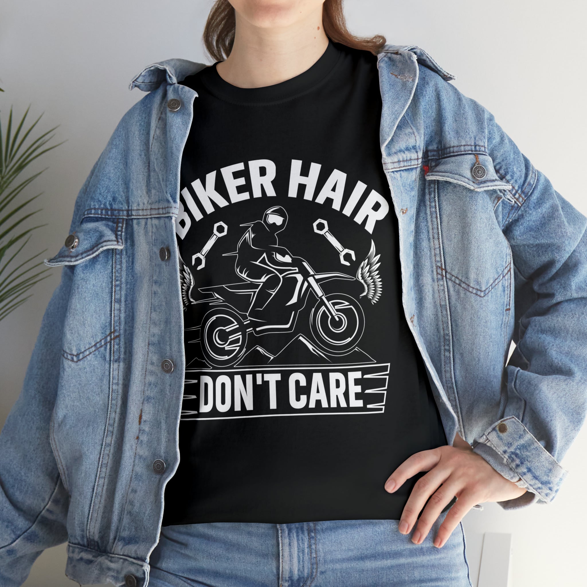 Black and White Funny Unisex Biker Bike Night Week Motorcycle T-Shirt Biker Hair Don't Care