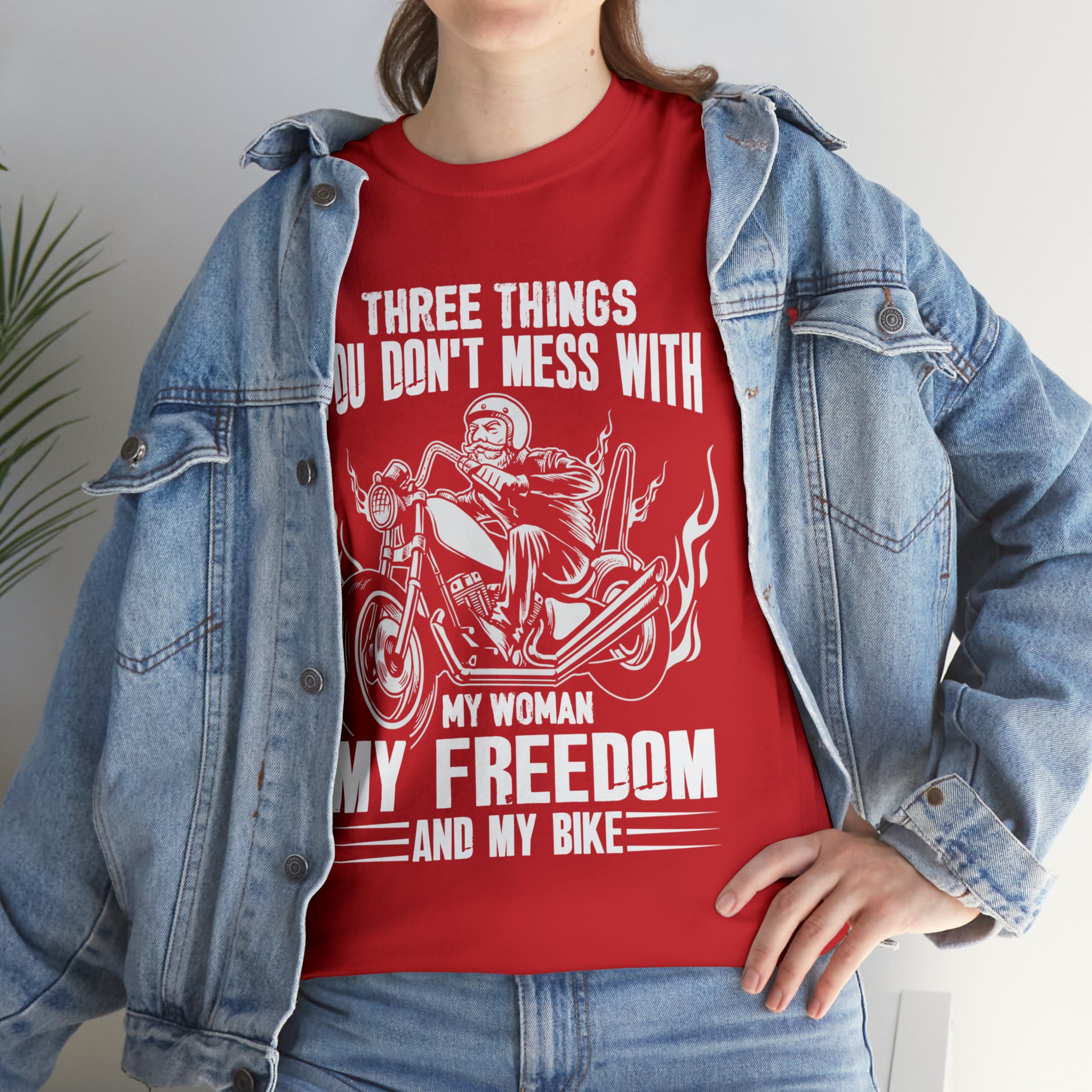 Men's Funny Motorcycle Biker Bike Night Week  Cotton T-shirt "Three Things You Don't Mess With  My Woman, My Freedom and My Bike