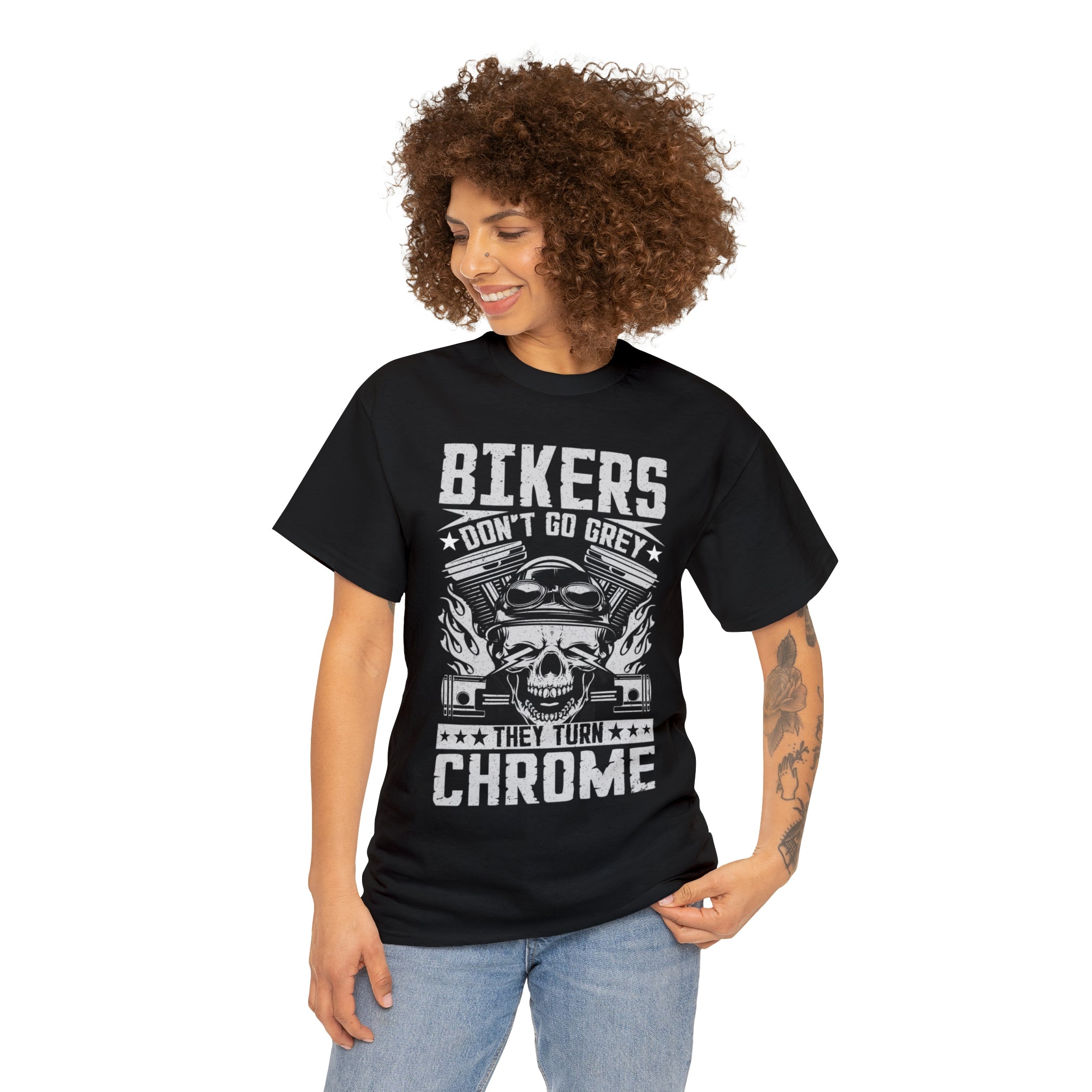 Funny Biker Motorcycle Bike Night Week Old Man Grandpa T-Shirt Bikers Don't Go Grey They Turn Chrome