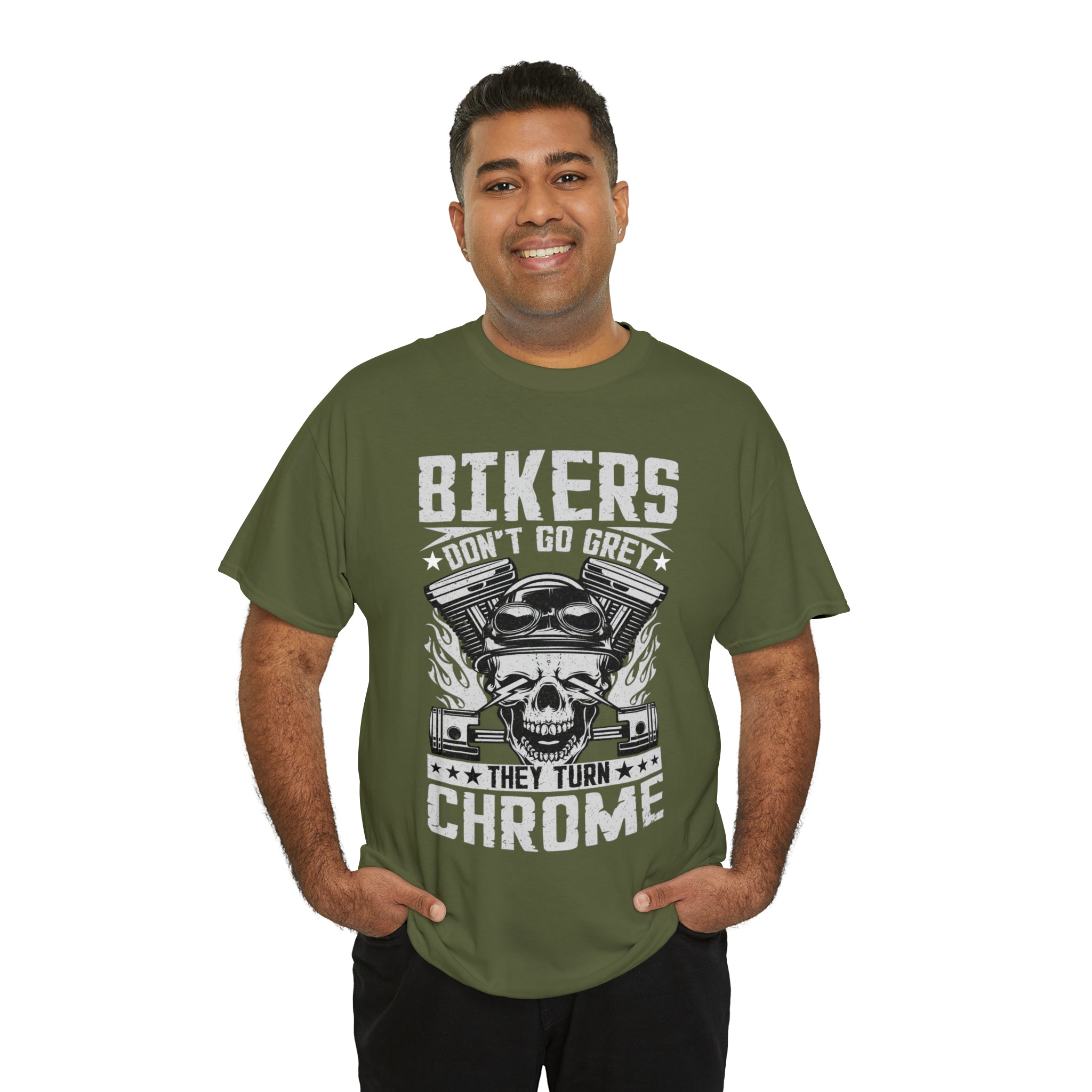 Funny Biker Motorcycle Bike Night Week Old Man Grandpa T-Shirt Bikers Don't Go Grey They Turn Chrome