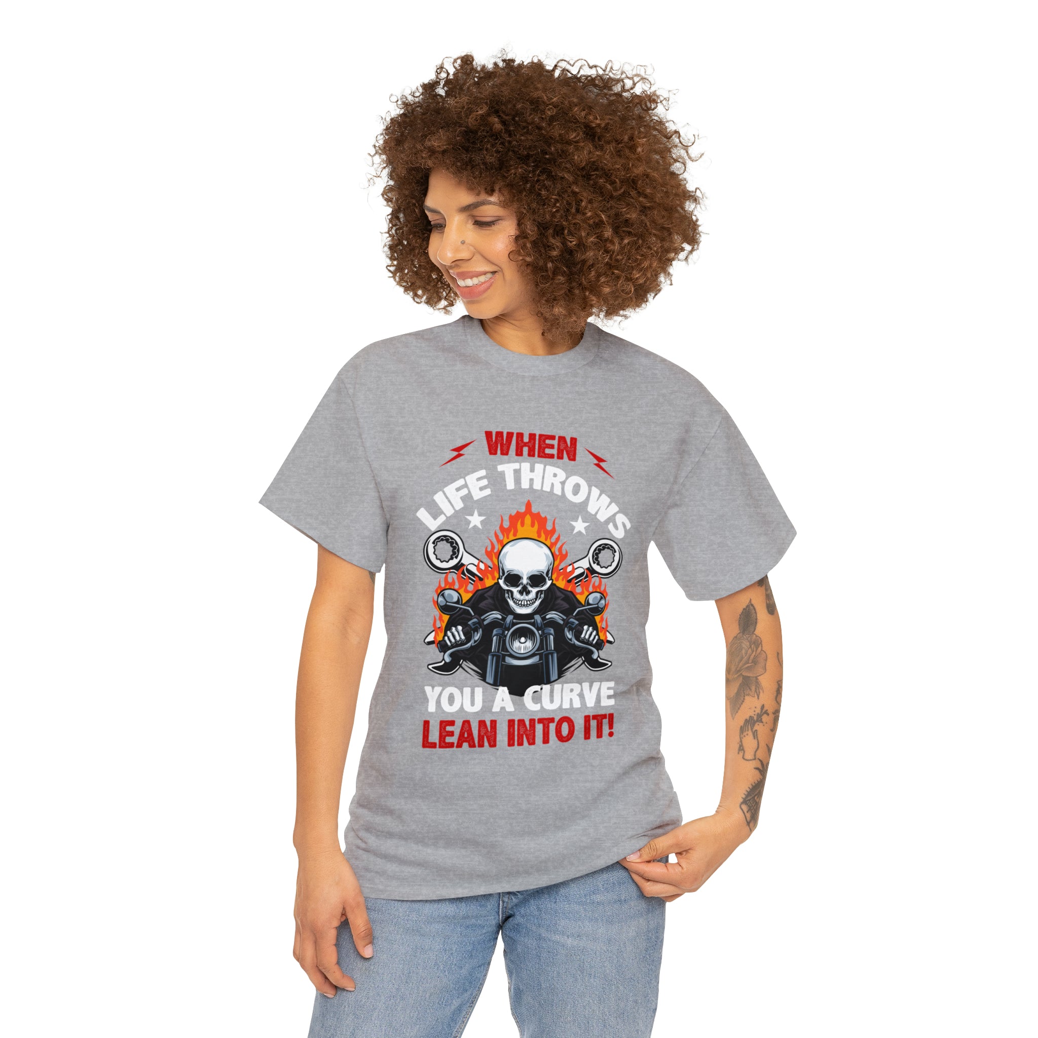 Unisex Motorcycle Biker Bike Week  T-Shirt When Life Throws You a Curve Lean Into It