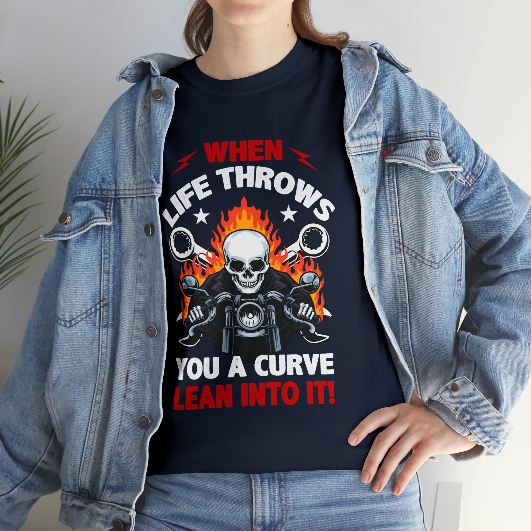 Unisex Motorcycle Biker Bike Week  T-Shirt When Life Throws You a Curve Lean Into It