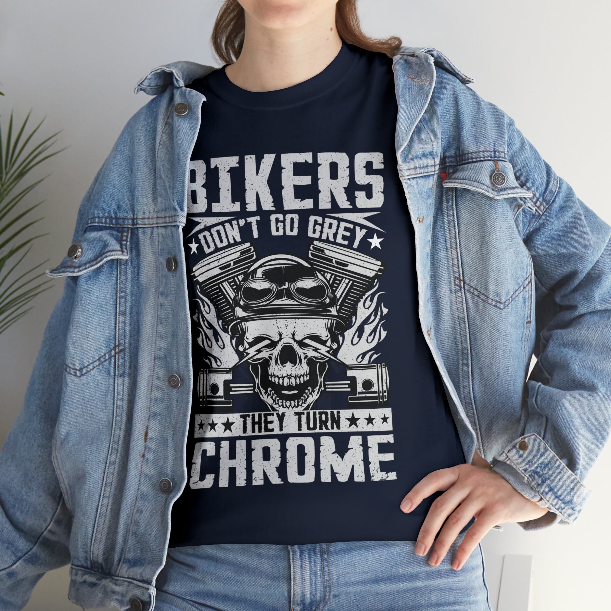 Funny Biker Motorcycle Bike Night Week Old Man Grandpa T-Shirt Bikers Don't Go Grey They Turn Chrome