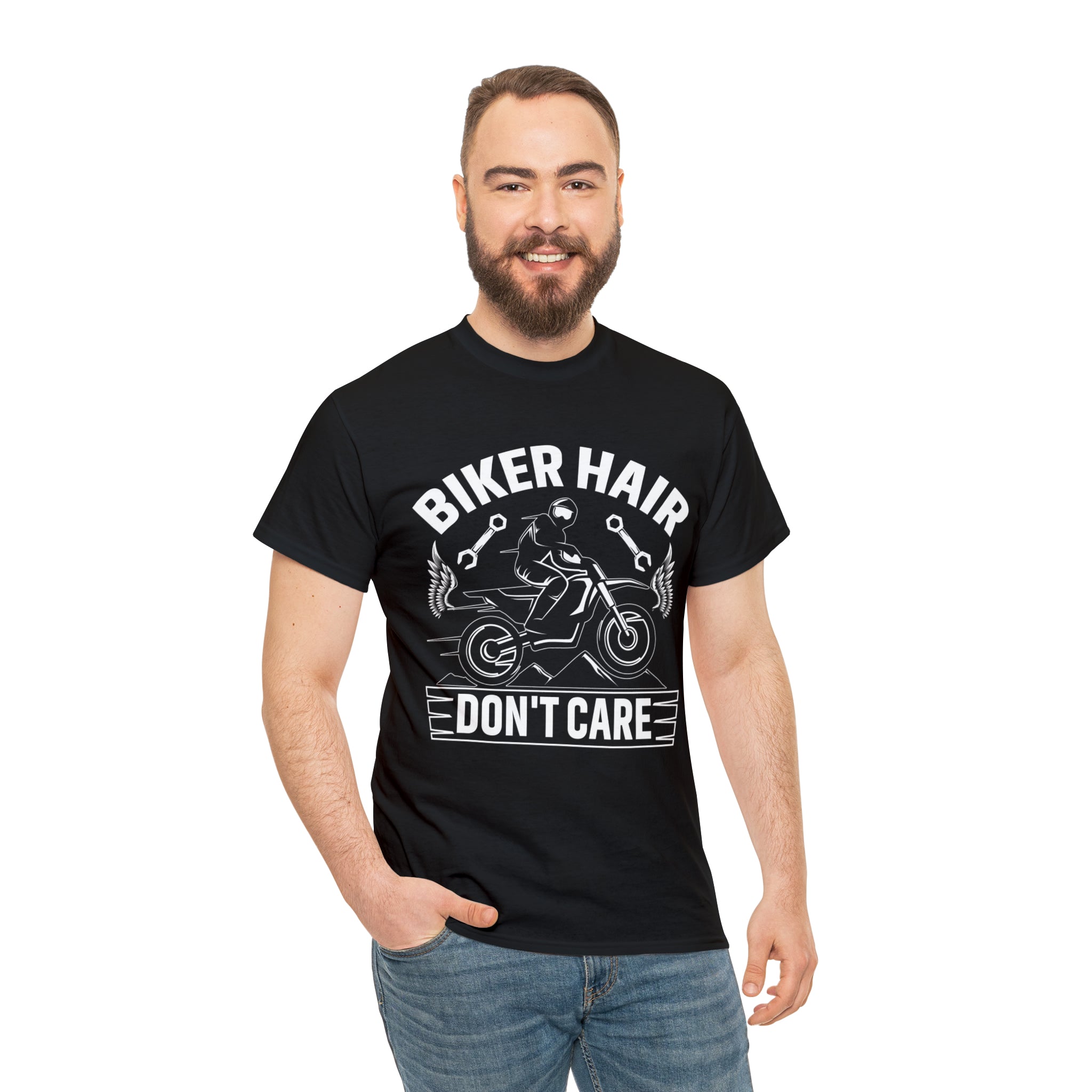 Black and White Funny Unisex Biker Bike Night Week Motorcycle T-Shirt Biker Hair Don't Care