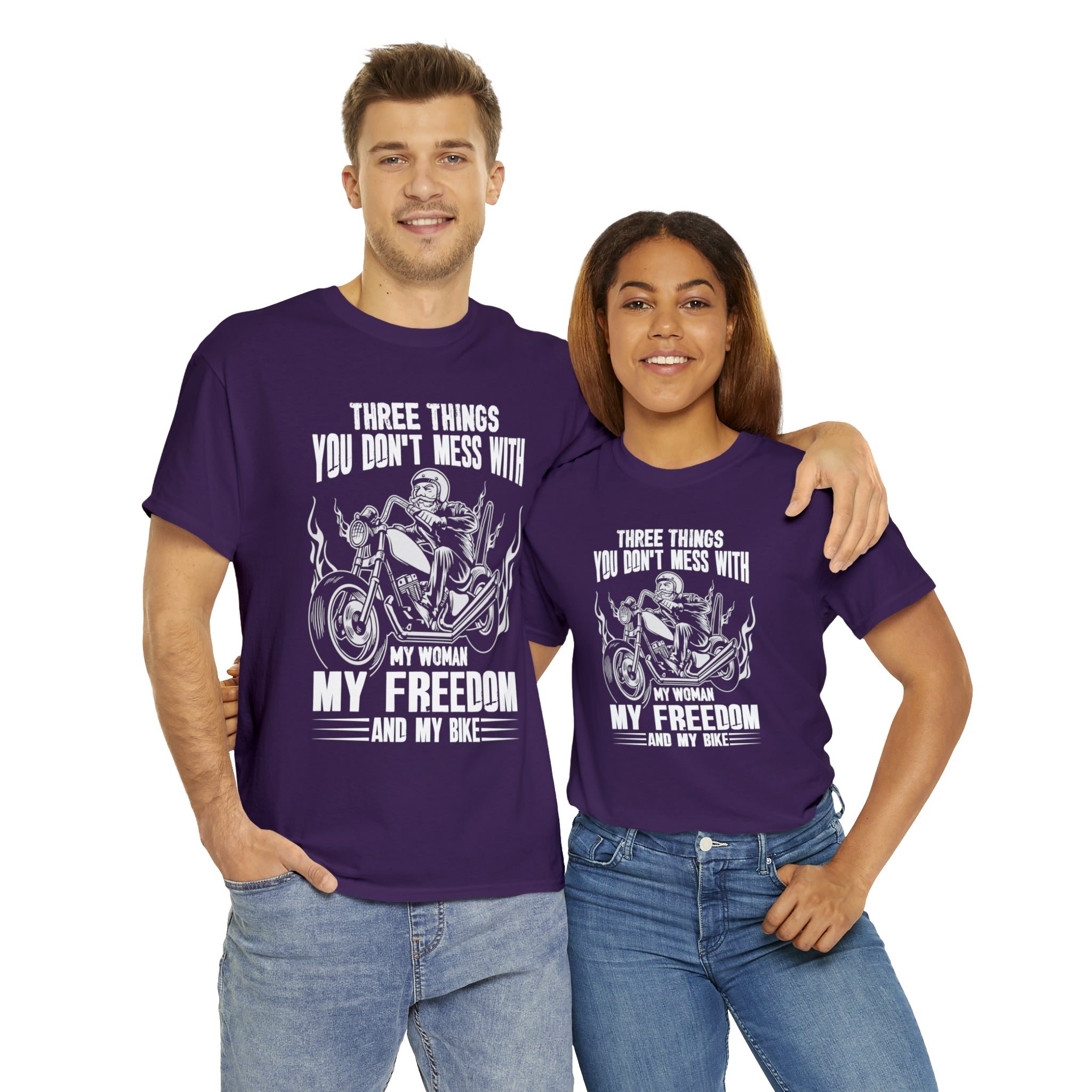 Men's Funny Motorcycle Biker Bike Night Week  Cotton T-shirt "Three Things You Don't Mess With  My Woman, My Freedom and My Bike