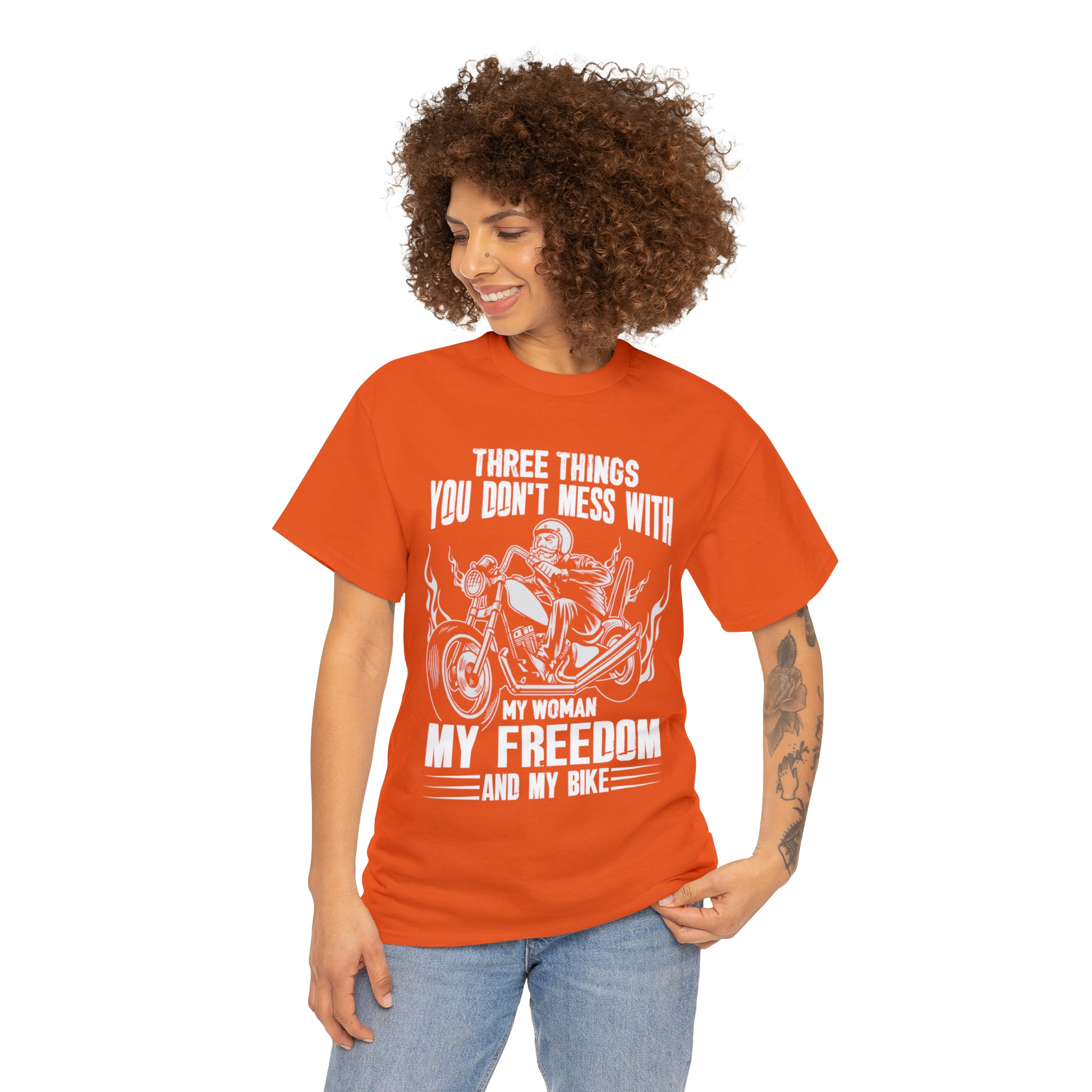 Men's Funny Motorcycle Biker Bike Night Week  Cotton T-shirt "Three Things You Don't Mess With  My Woman, My Freedom and My Bike