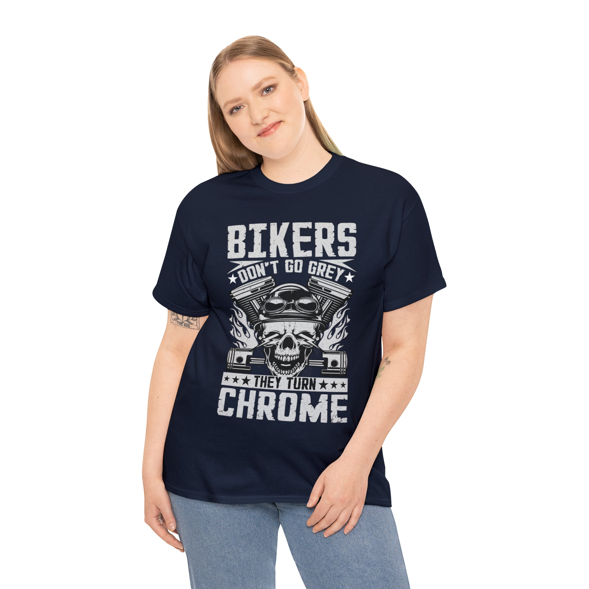 Funny Biker Motorcycle Bike Night Week Old Man Grandpa T-Shirt Bikers Don't Go Grey They Turn Chrome