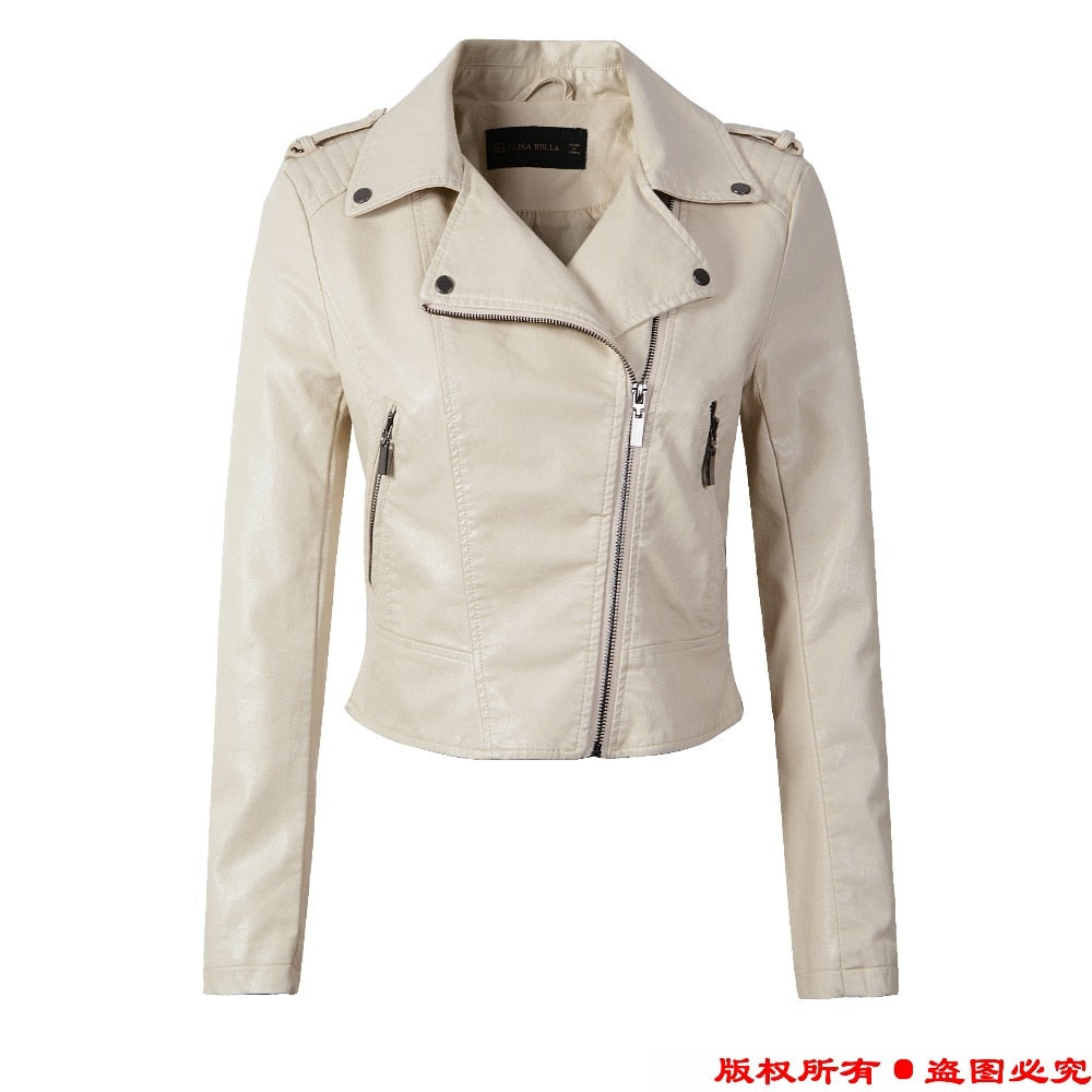 Brand Motorcycle PU Leather Jacket Women Winter And Autumn New Fashion Coat 4 Color Zipper Outerwear jacket New 2021 Coat HOT