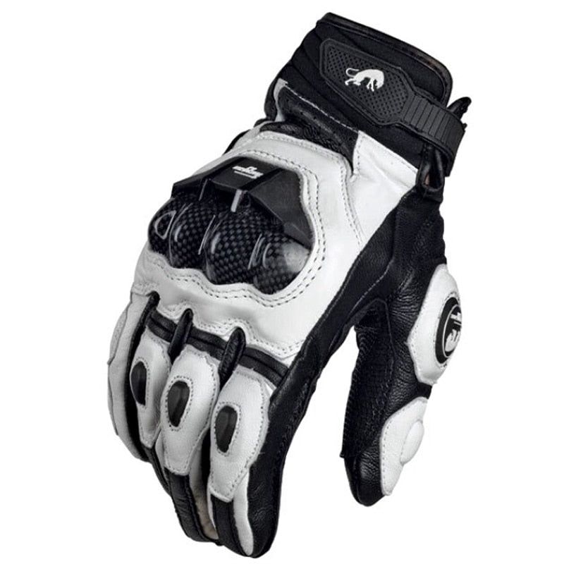 Motorcycle Gloves black Racing Genuine Leather Motorbike white Road Ra