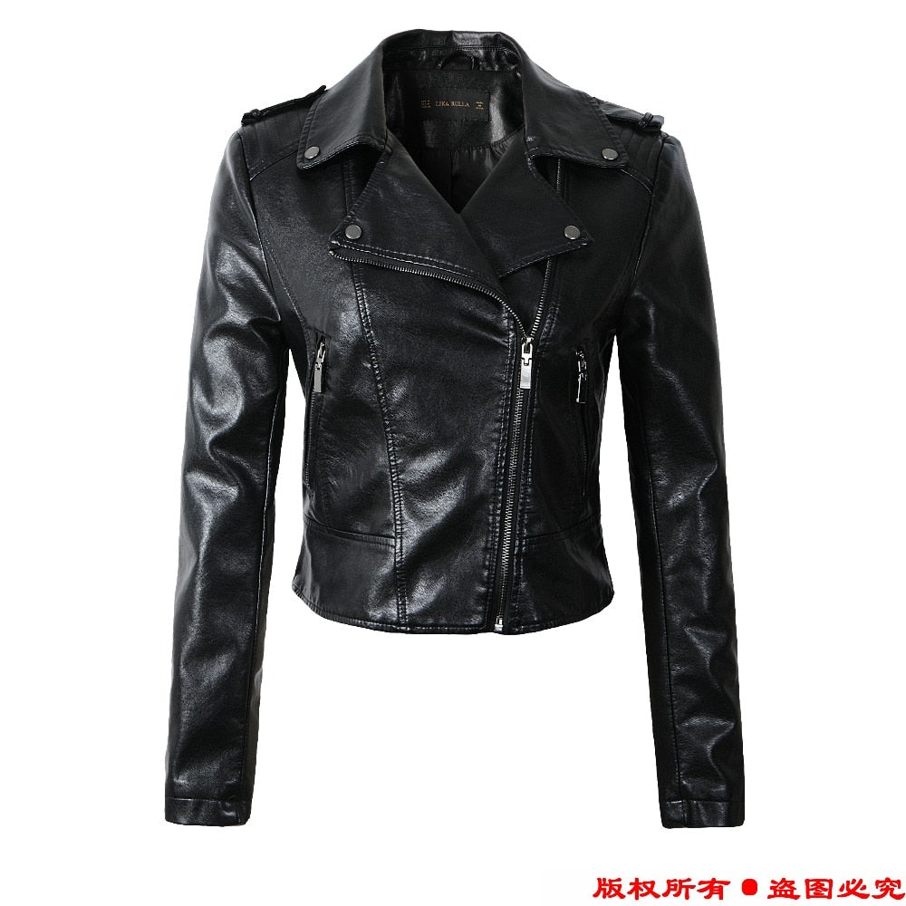 Brand Motorcycle PU Leather Jacket Women Winter And Autumn New Fashion Coat 4 Color Zipper Outerwear jacket New 2021 Coat HOT